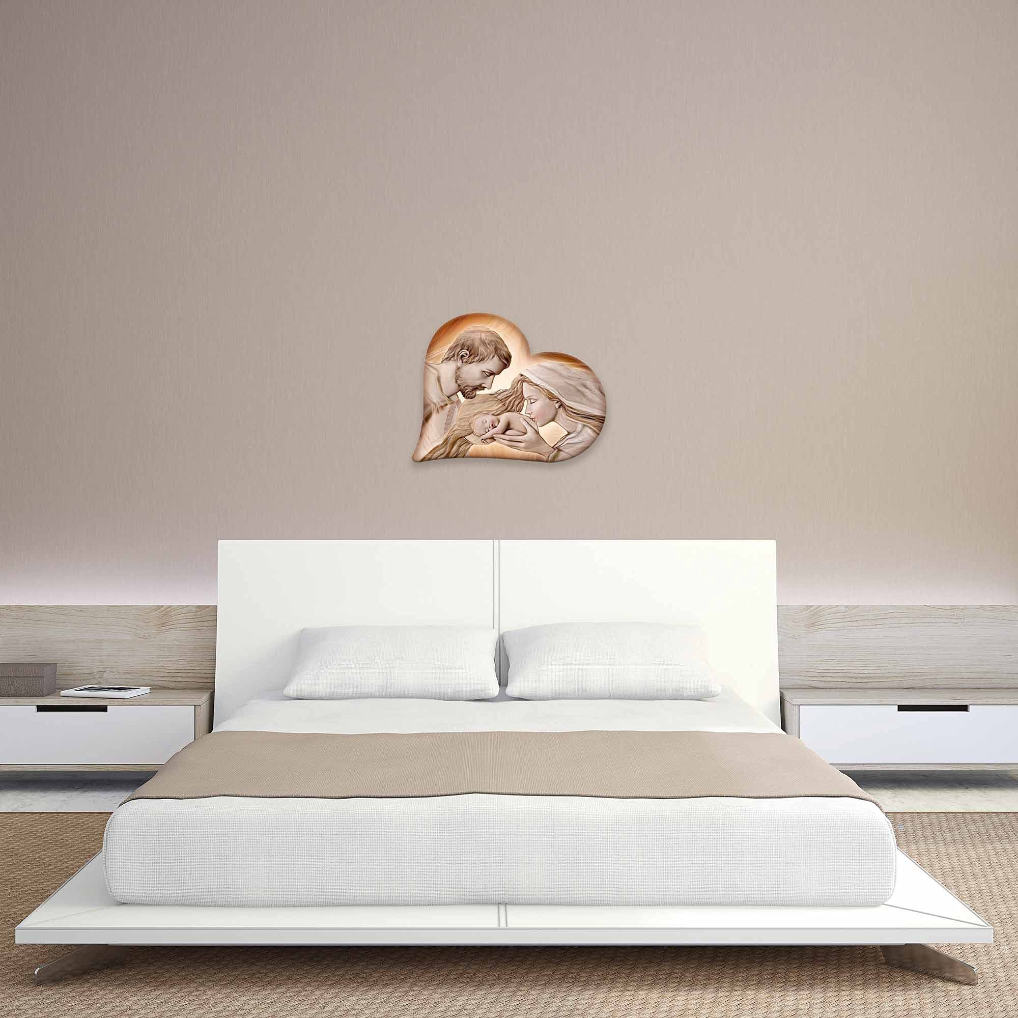 Lupia - Quadro Capezzale, Collezione HEART NATIVITY BROWN Sacra Famiglia In Legno Artigianale Made In Italy Stile Moderno E Classico 40x50 Cm Legno 89434043