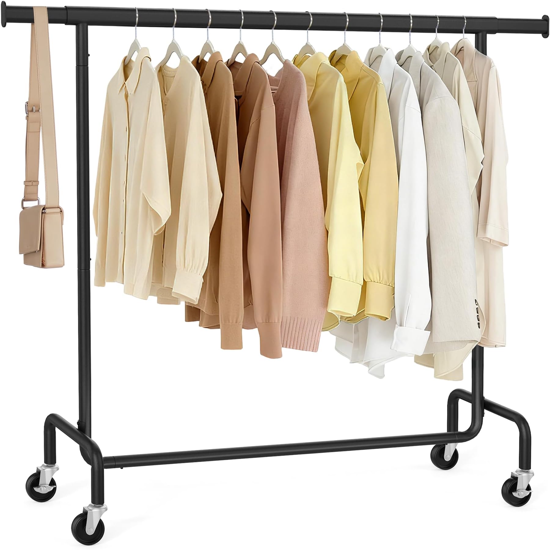 Clothes Rack with Wheels, Heavy-Duty Garment Rack with Extendable Hanging Rod, 286.6 lb Load Capacity, 17.7 x (43.3-59.1) x 64.1 Inches, Chrome-Plated, Matte Black UHSR011B01