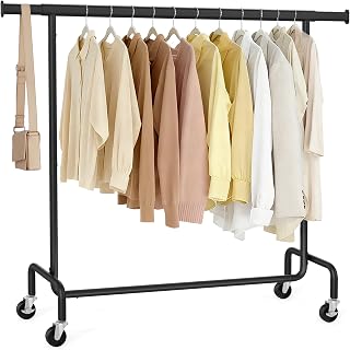 SONGMICS Clothes Rack with Wheels, Heavy-Duty, Extendable Hanging Rod