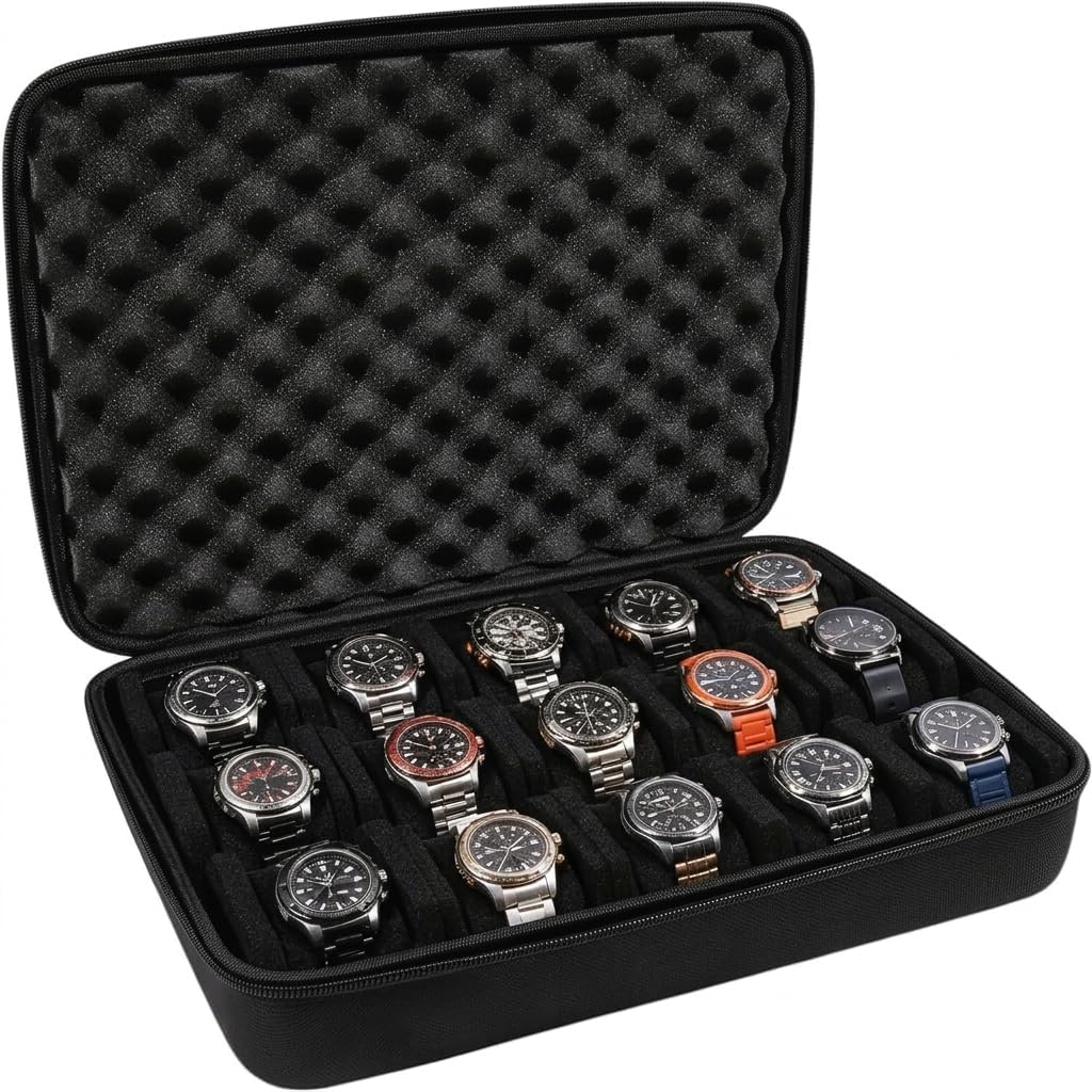 Watch Box Organizer for Men 15 Slots with Handles for Display