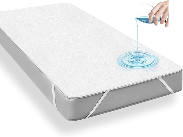Viedouce Mattress Protector Waterproof Double Size 140x200Cm,OEKO-TEX Certified,Terry Cotton Mattress Cover Sheet with 4 Elastic Corner Straps,Soft and Washable,Fits Mattress up to 30 Cm Thick