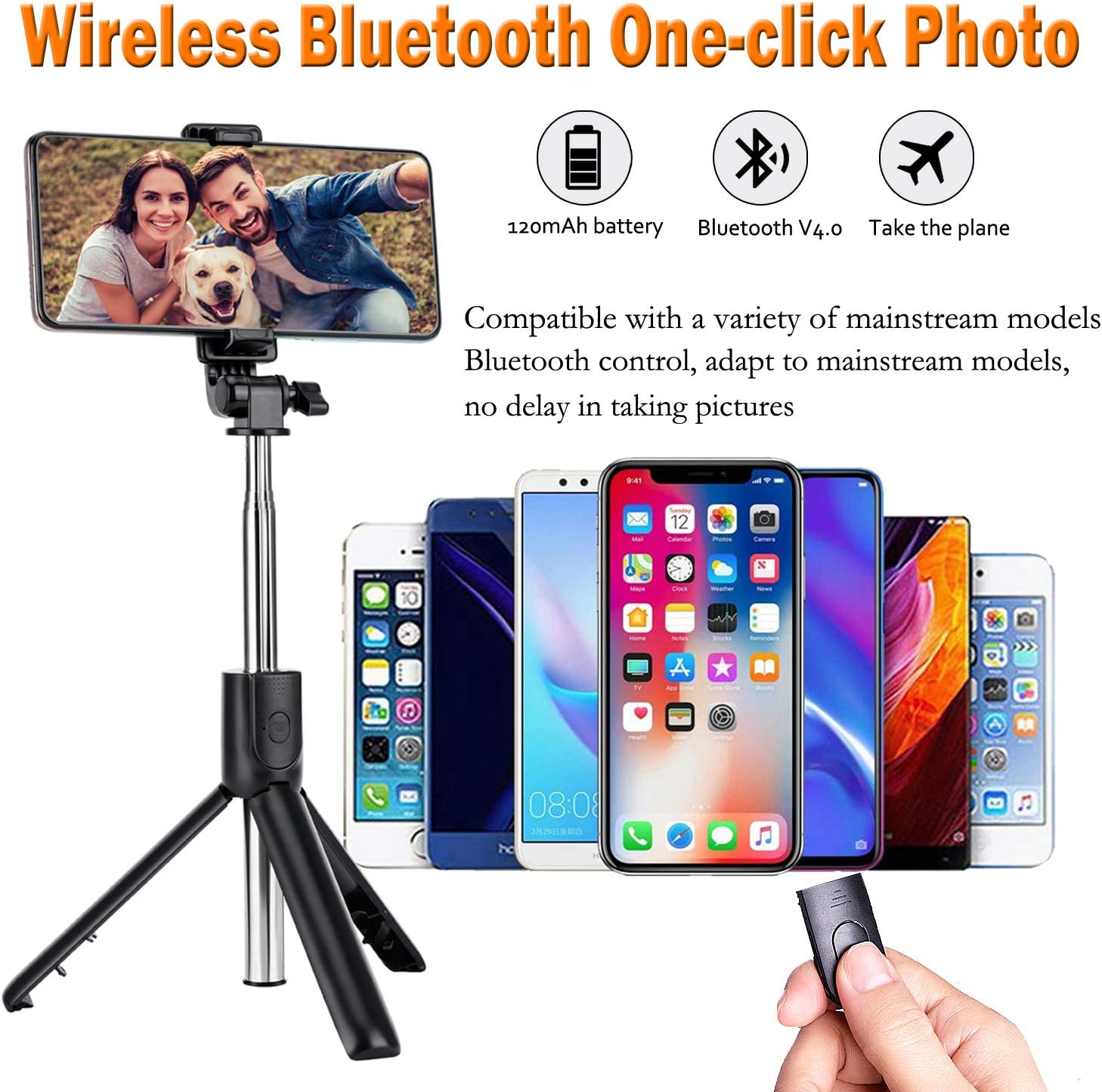 USTINE Portable Selfie Stick Tripod, 3 in 1 Extendable Selfie Stick Phone Holder for iPhone 14/13/13 Pro/13 Pro Max/12/12 Pro/X/XR/XS/8/7/6S,Android Samsung Smartphone