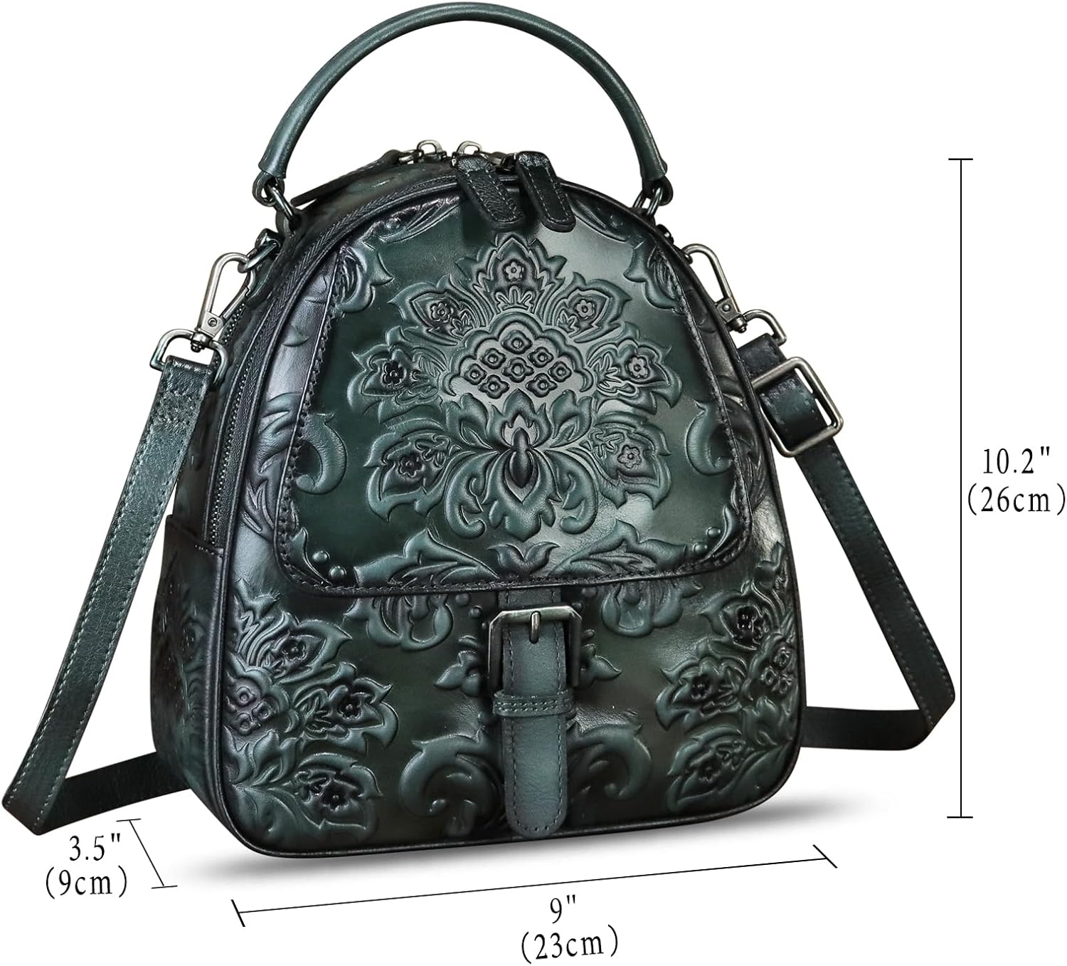 Genuine Leather Satchel for Women Purse Embossed Crossbody Handbag Top Handle Bags Handmade Convertible Backpack Knapsack | Embossed, Top Handle, Bags, Handmade, Convertible - Image 5