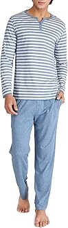 DAVID ARCHY Men's Cotton PJs Heather Striped Sleepwear Lounge Wear Top & Bottom Pajama Set