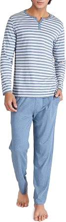DAVID ARCHY Mens Pajamas Set 100% Combed Cotton Henley Loungewear Relaxed Fit Sleepwear with Pockets