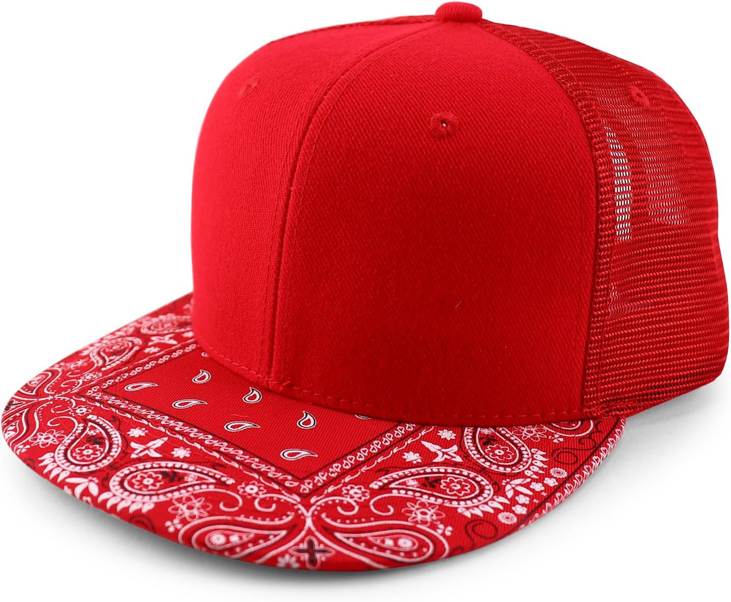 Armycrew Paisley Printed Flat Bill Mesh Back Trucker Snapback Cap