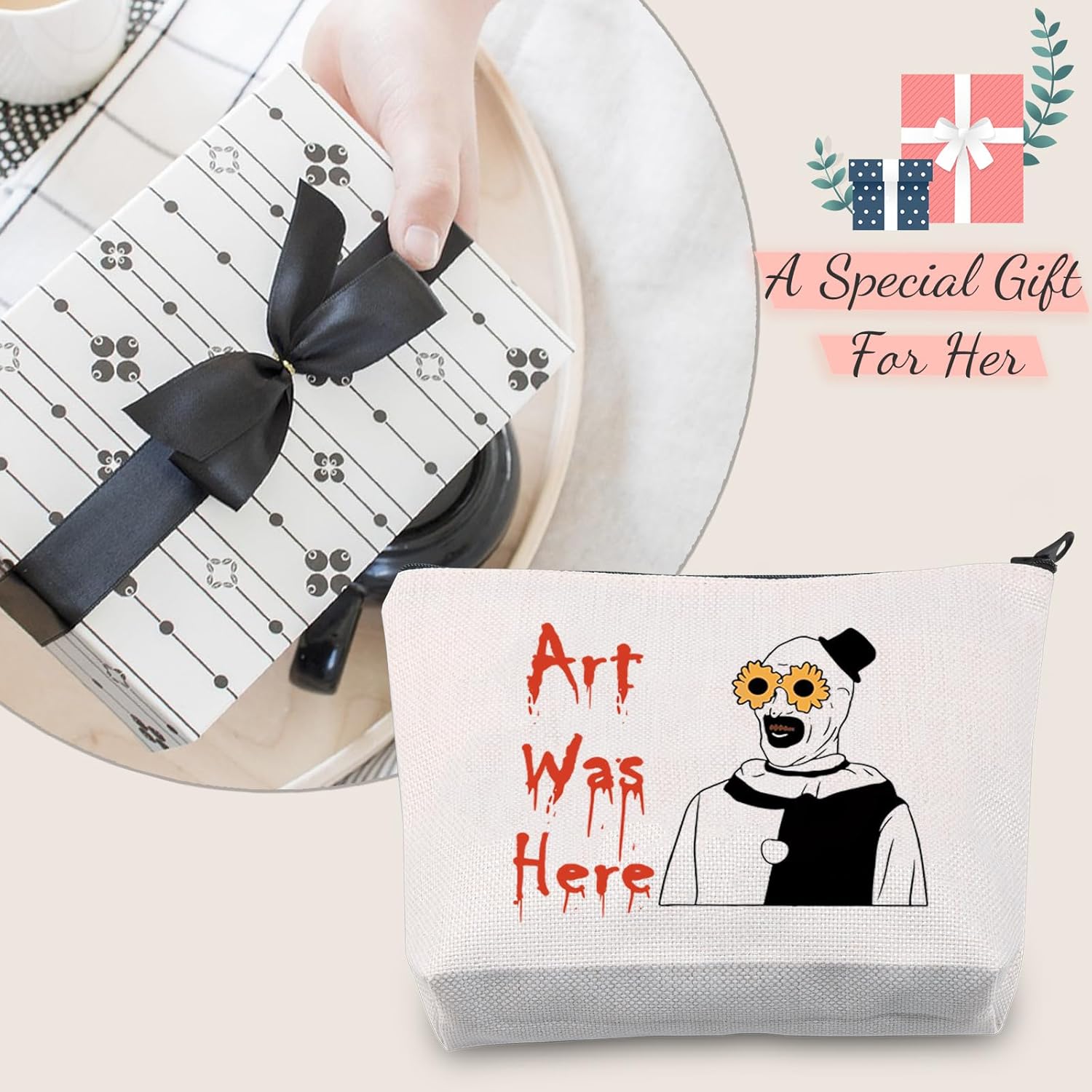 JXGZSO Horror Movie Lover Gift Clown Movie Cosmetic Bag With Zipper Art Was Here Halloween Themed Gift Clown Pouch Bag - Image 6