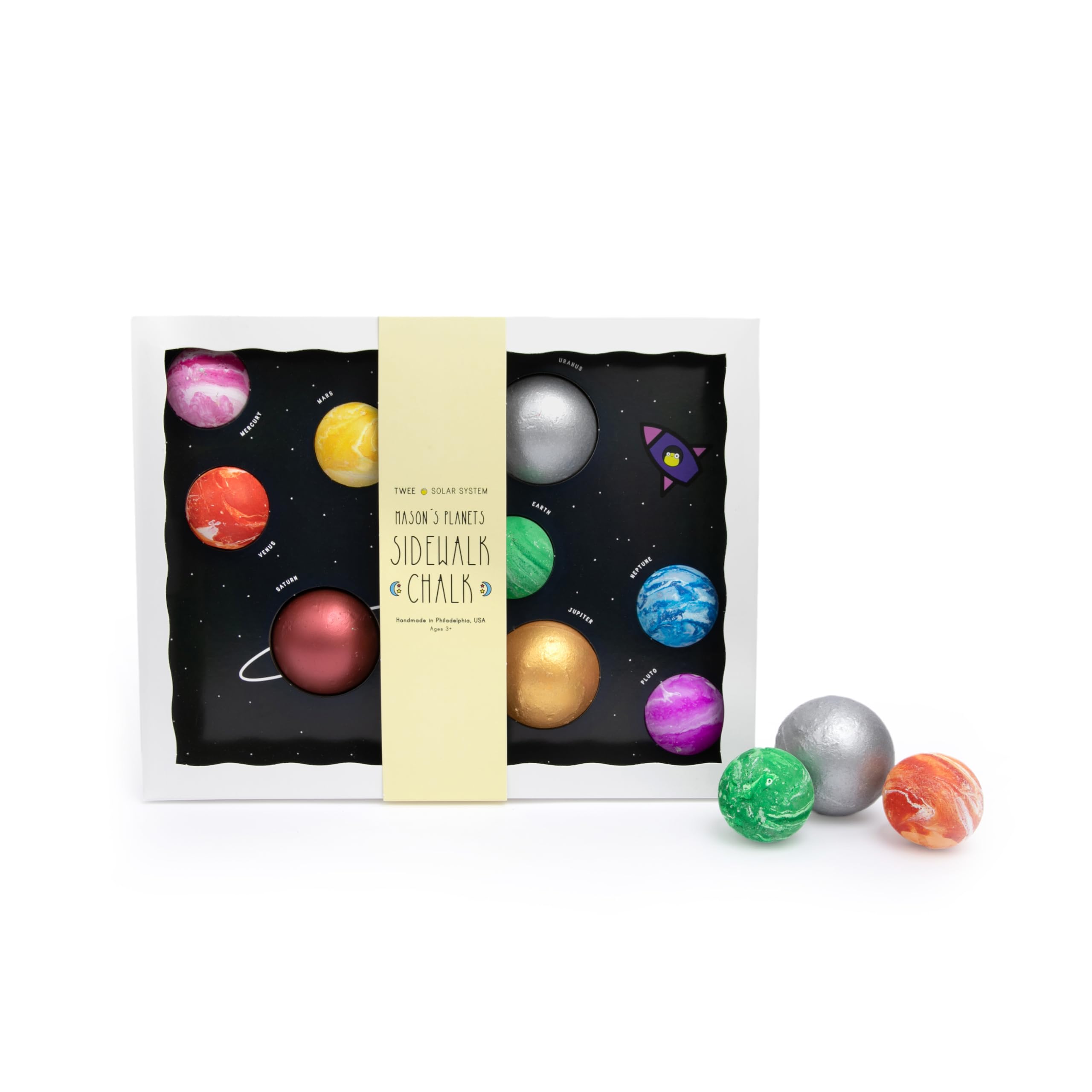 TWEE Mason's Planets Handmade Solar System Sidewalk Chalk | A Benefit For Autism Research | Rainbow | Made in the USA | Classic Children's Present | Fun Special Party Gift Idea | Arts and Crafts For Kids + Toddlers | Easter Basket Activities | Outside Playground Drawing | Boy Girl