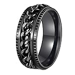 Udolfly Mens Fidget Rings Anxiety Rings for Men Womens Chain Spinner Ring for Adults Titanium Steel Ring Black Black Size 6