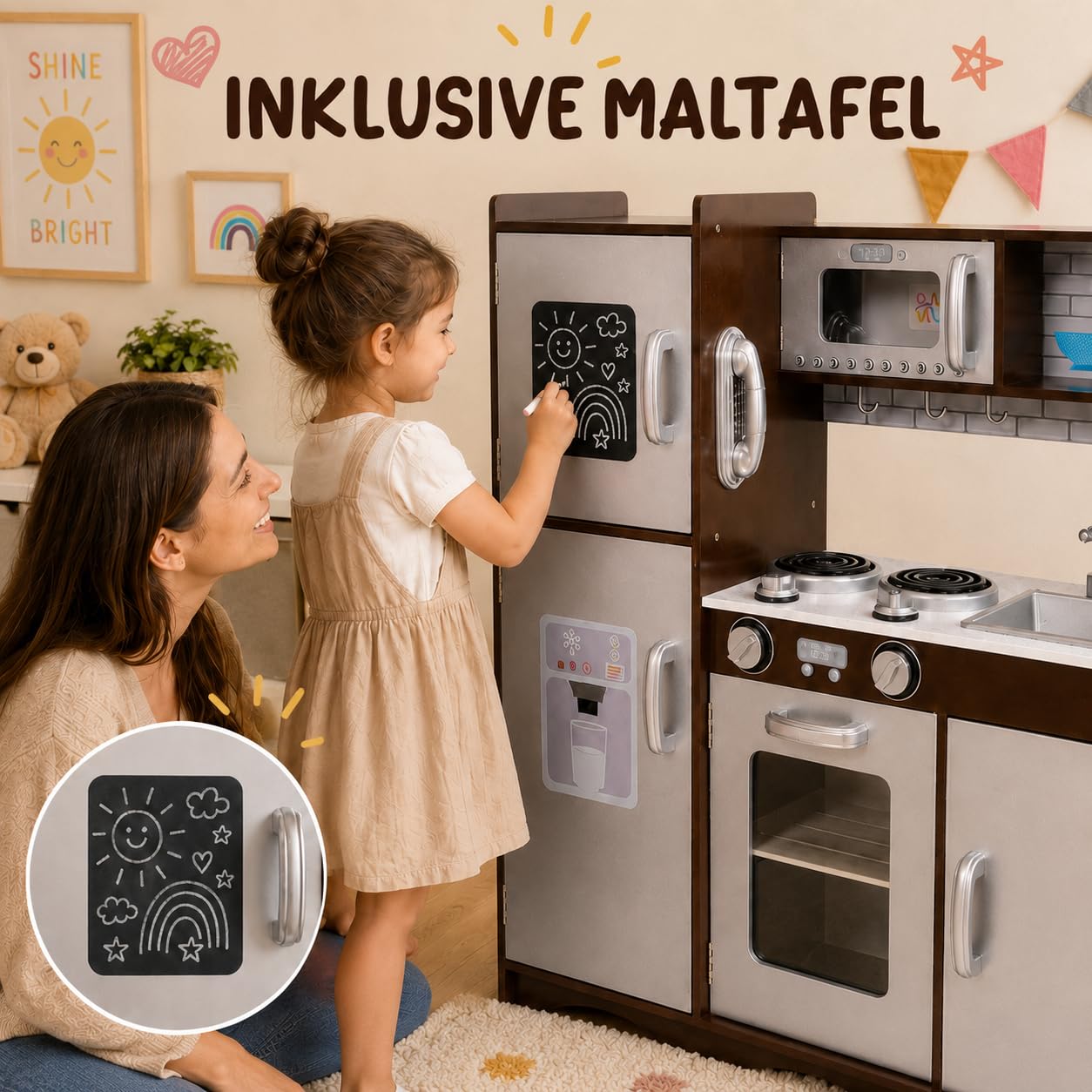 Baby Vivo Kinderküche Spielküche Set aus Holz Kinderspielküche Küche Holzküche Spielzeugküche - Toni in Braun