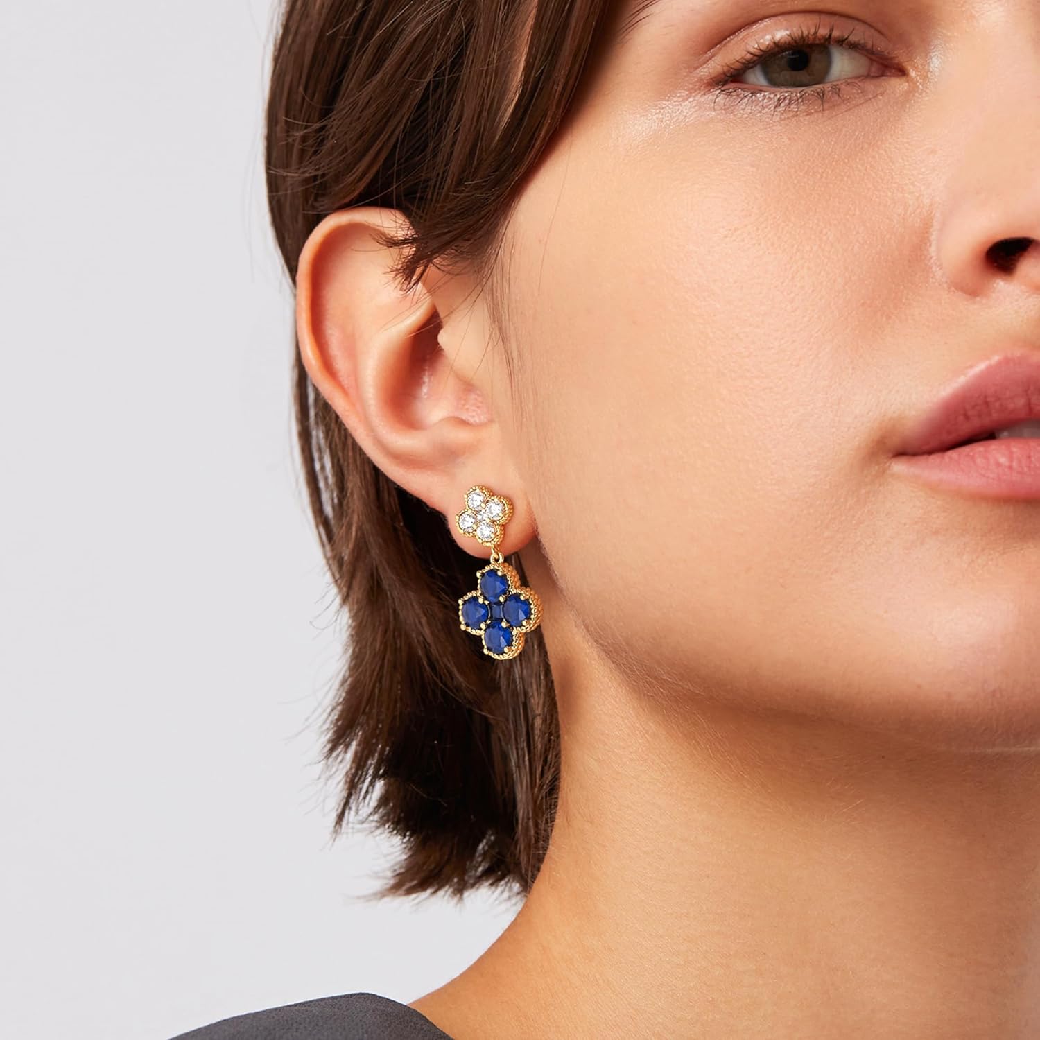 MTMY Dangle Earrings for Women 14K Gold Plated Four Leaf Clover Dangling Drop Birthstone Stud Earrings Trendy Flower Birthstone Jewelry Birthday Gifts - Image 5