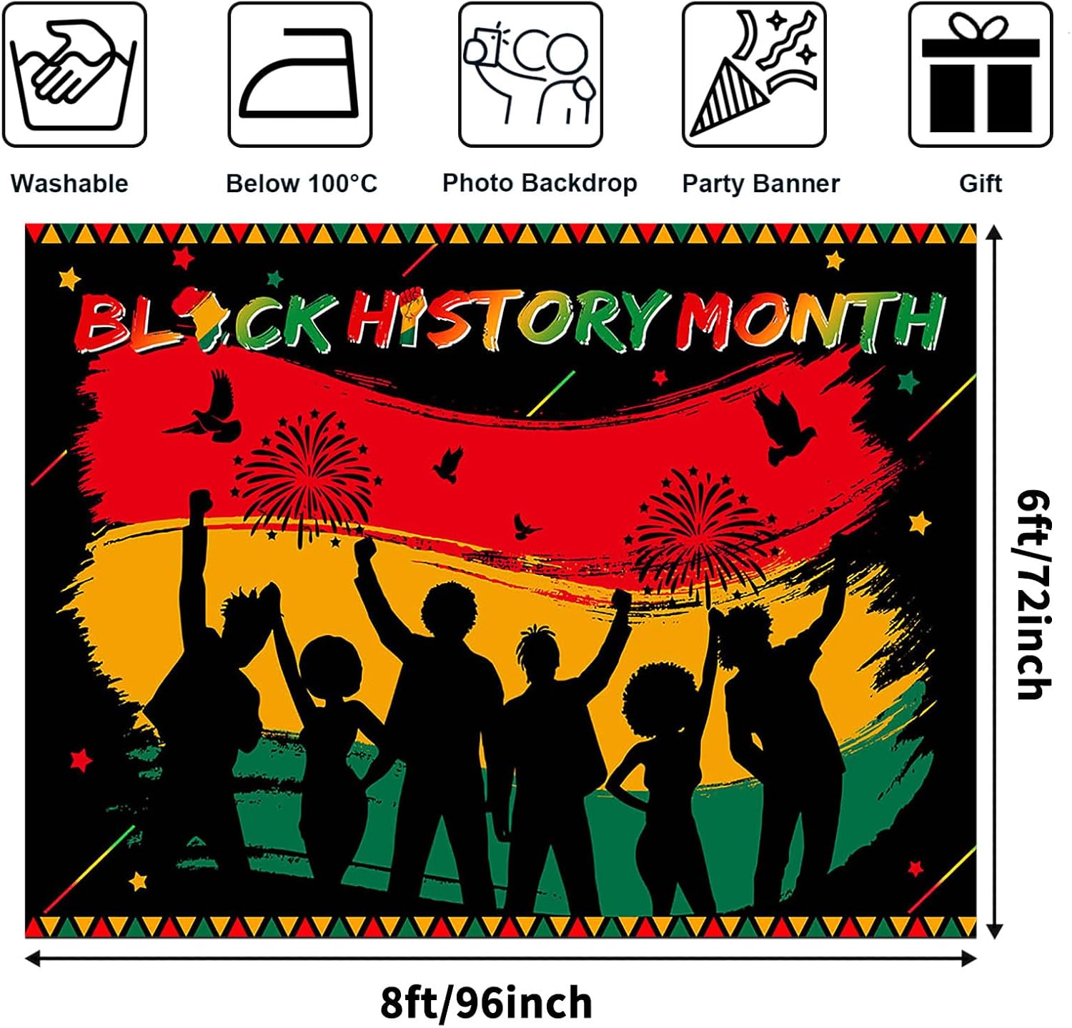Avezano Black History Month Banner Pan African American Black History Month Party Decorations Black History Backdrop Background for Home Office Classroom (8x6ft)
