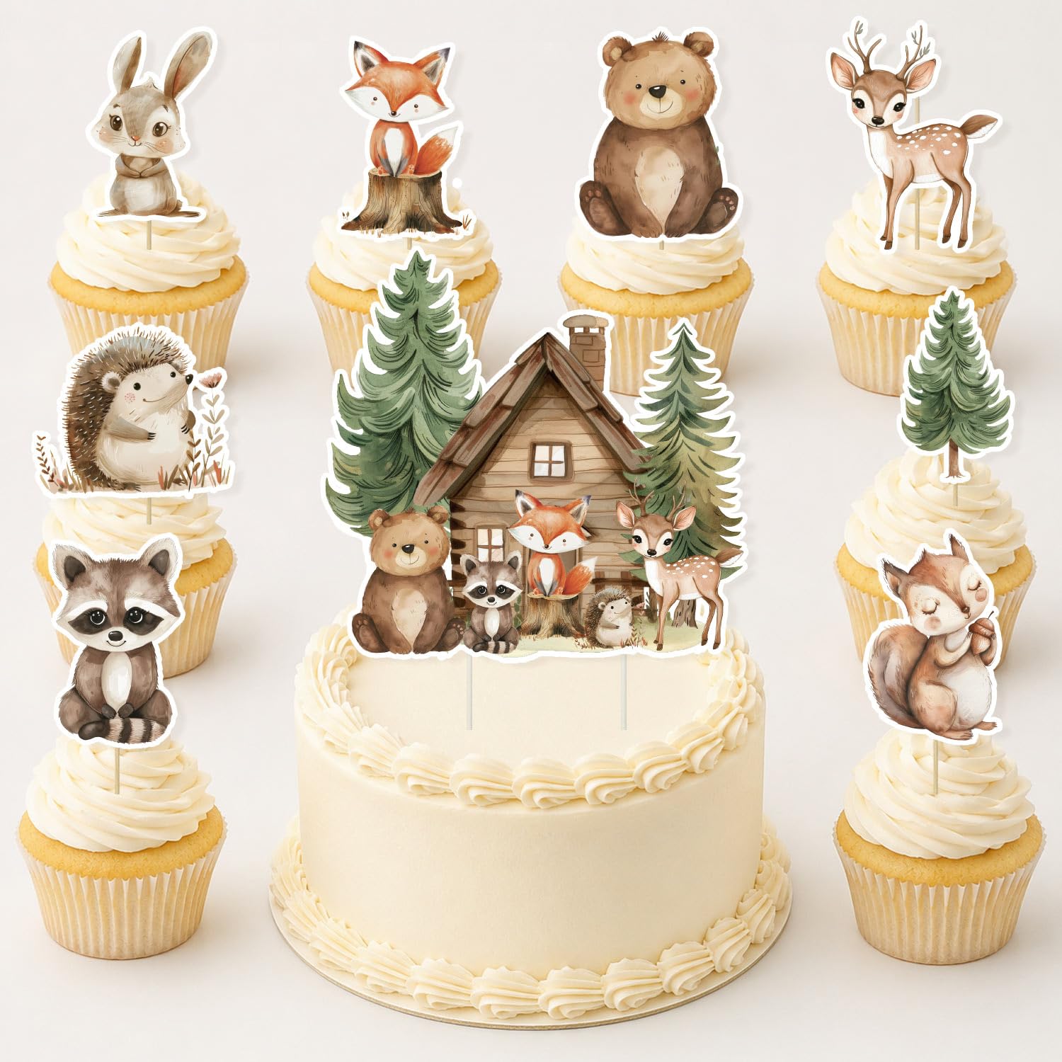 Heboland 25Pcs Woodland Animal Cake Topper, Wild One Cake Topper | Reusable Forest Animals Cake Decorations for Kids Birthday, Baby Shower Decorations