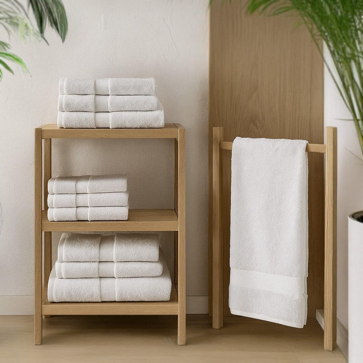 Juego de 6 Toallas Ducha Grandes Blanco Roto 100% algodón de 150x100 cm | Tejido suave de gran gramaje con alta absorción. Aptas para lavadora, de uso diario.