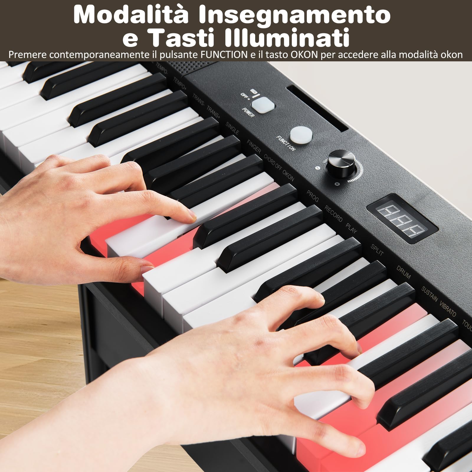 COSTWAY Tastiera Pianoforte a 61 Tasti, Set Pianoforte Elettrica con Supporto e Sgabello Regolabili, 128 Ritmi & 128 Toni e 80 Demo, Strumento Musicale per Bambini, Adolescenti e Adulti