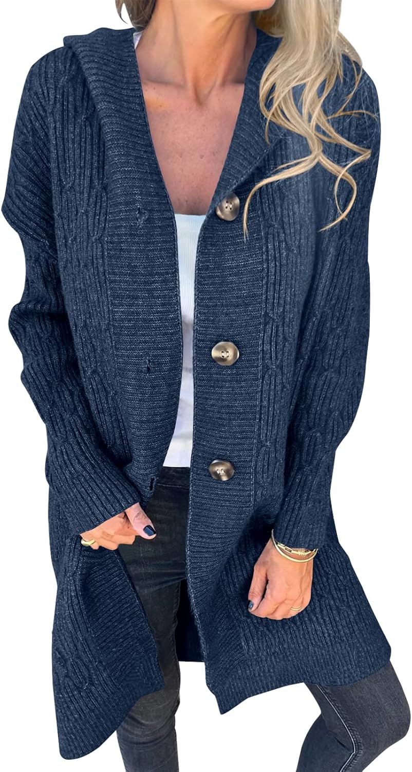 Danedvi Womens Chunky Cable Knit Long Cardigan Warm Open Front Sweaters Hooded Knitted Sweater Button Down Outerwear Coats Danedvi Womens Chunky Cable Knit Long Cardigan Warm Open Front Sweaters Hooded Knitted Sweater Button Down Outerwear Coats