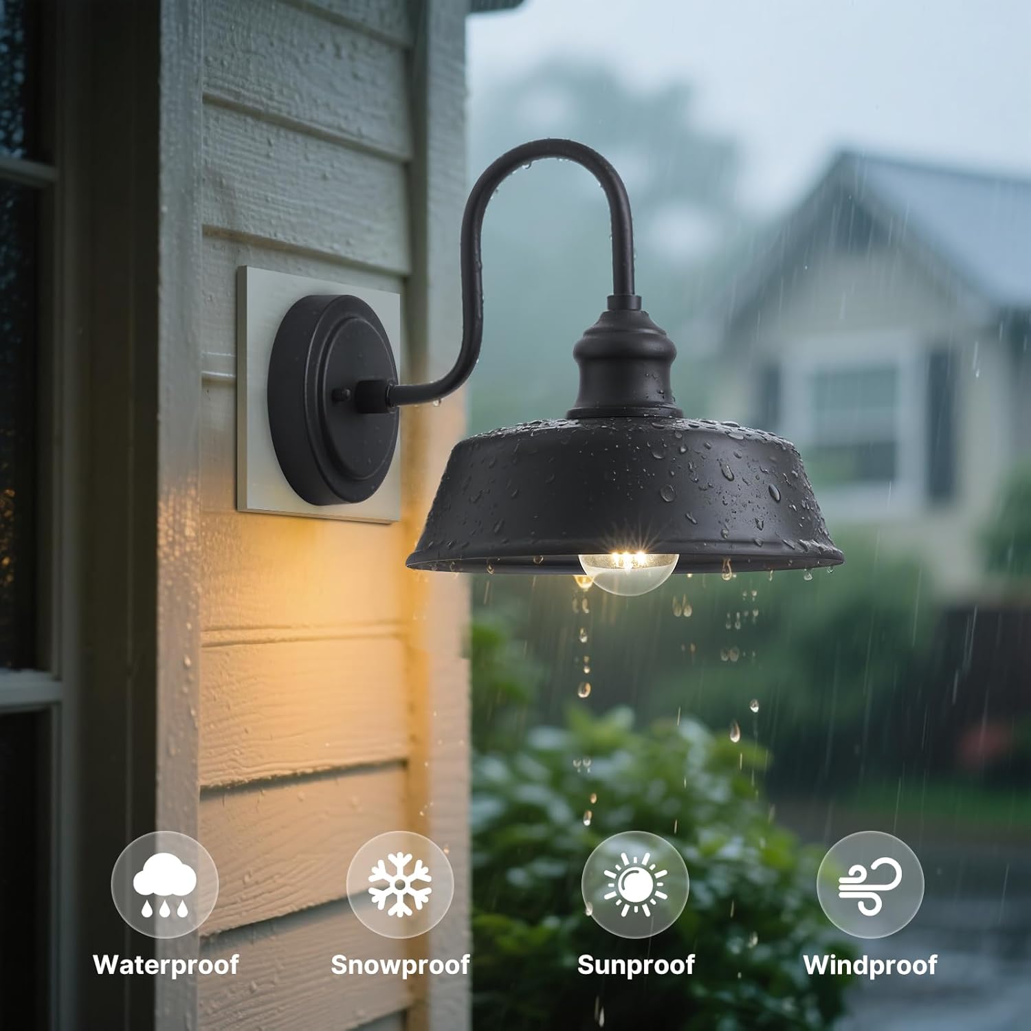 12in Gooseneck Outdoor Light Fixture Farmhouse Exterior Barn Porch Lights Black Gooseneck Outdoor Lights Wall Sconce 4 Pack Garage Outside Wall Mount Light for Patio, Deck