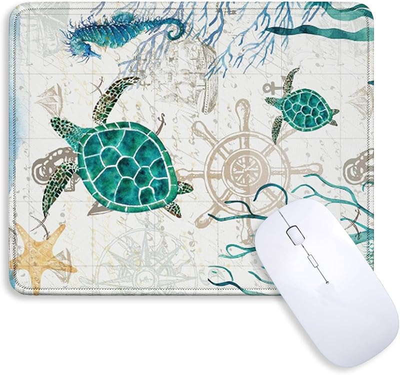 Beach Mouse Pad Non-Slip Rubber Base for Desk Laptop Gaming Office for Women, Sea Turtle Desk Decor for Office Room, Sea Turtle Gifts for Women,Cute Mouse Pads with Designs, 8x9.5 Inch