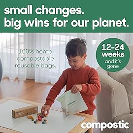 Compostic Home Compostable Resealable Snack Bags (6x 3.5), Microwave & Freezer Safe, Organic Food Storage Container, 100 Count