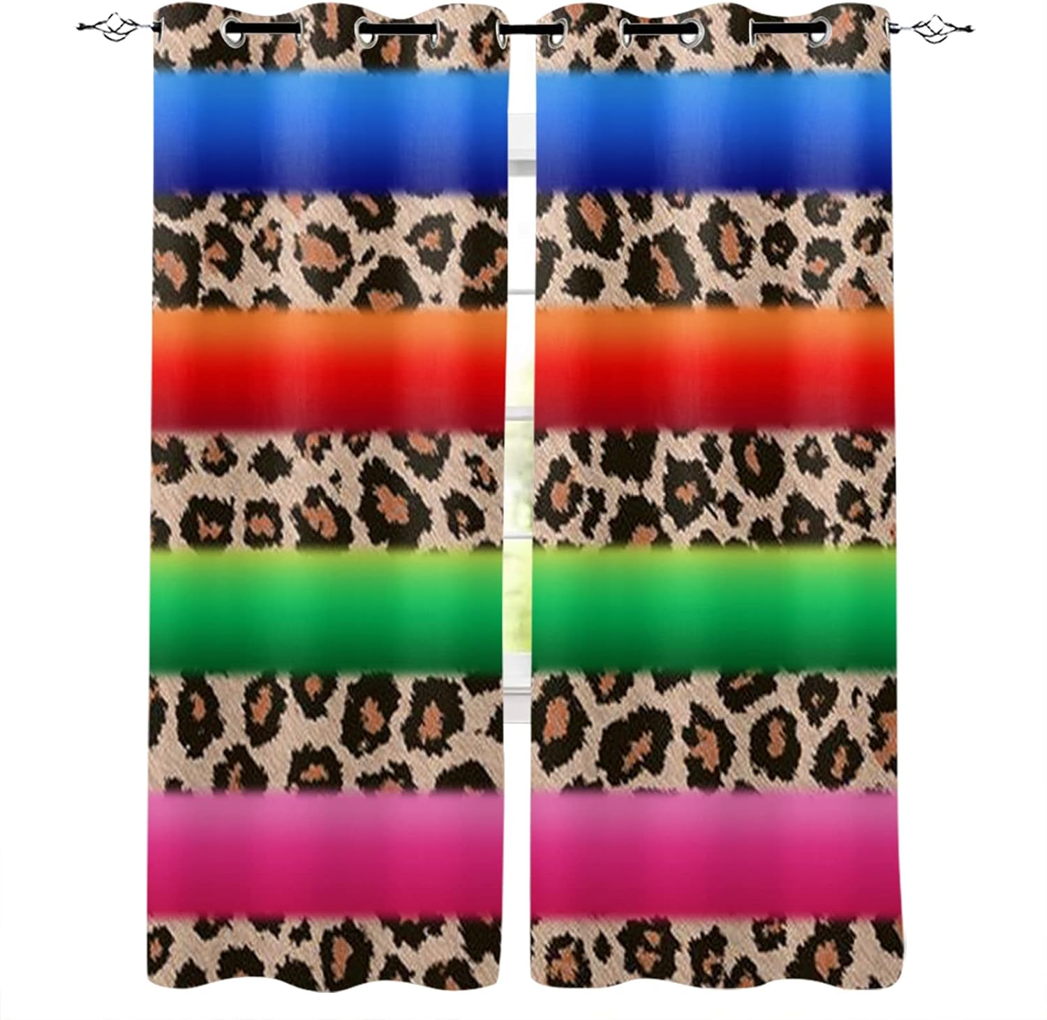 Blackout Curtains 42x45 inch Length 2 Panels Set, Mexico Leopard Print Colorful Room Darkening Curtains Grommet Thermal Insulated Window Drapes for Living Room Bedroom Decor
