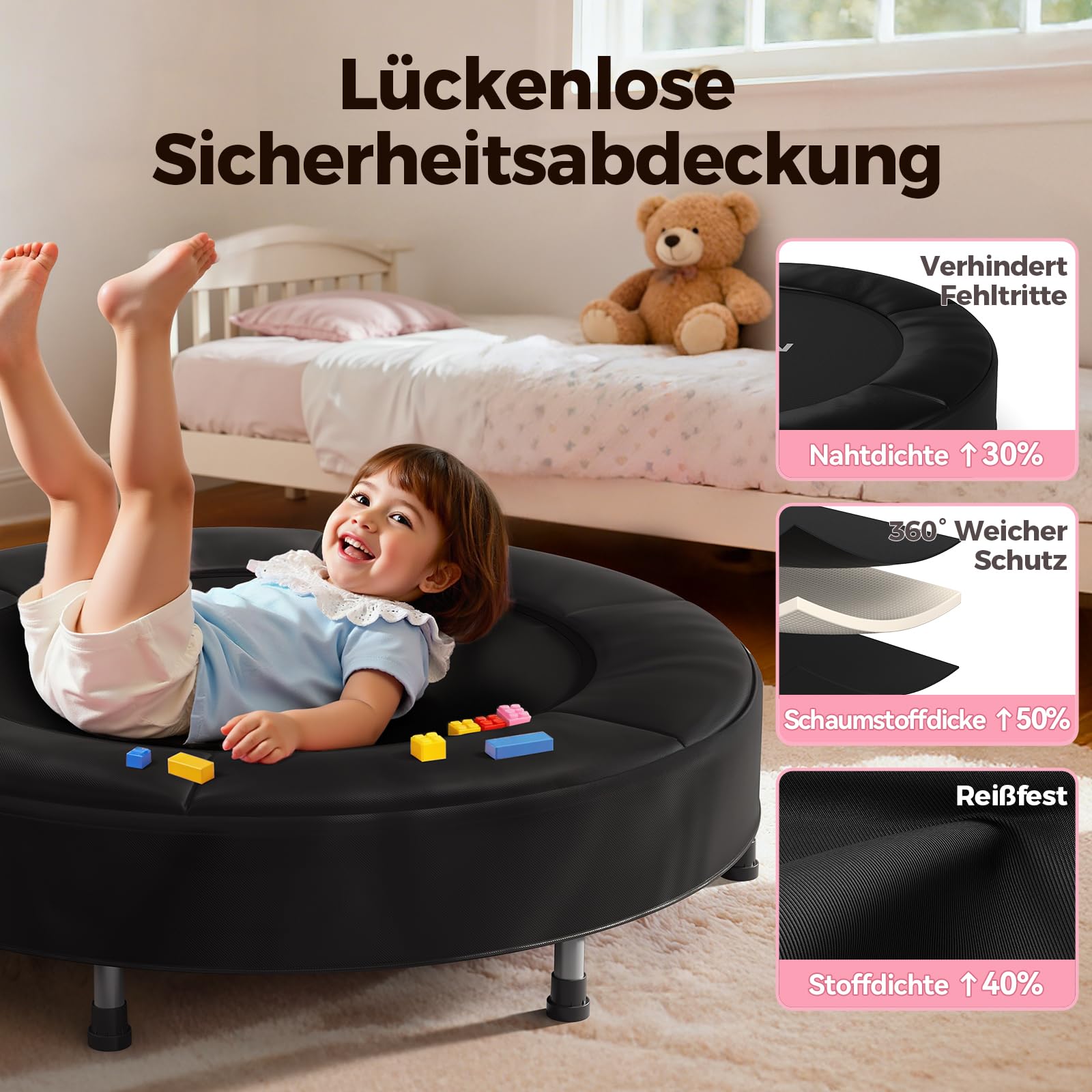 BCAN 91 cm Kleinkind-Trampolin, ASTM-Zertifiziert Schaumstoffgriff und sichere, verdickte Abdeckung, Mini-Trampoline für Kinder im Innenbereich, einfach aufzubauen