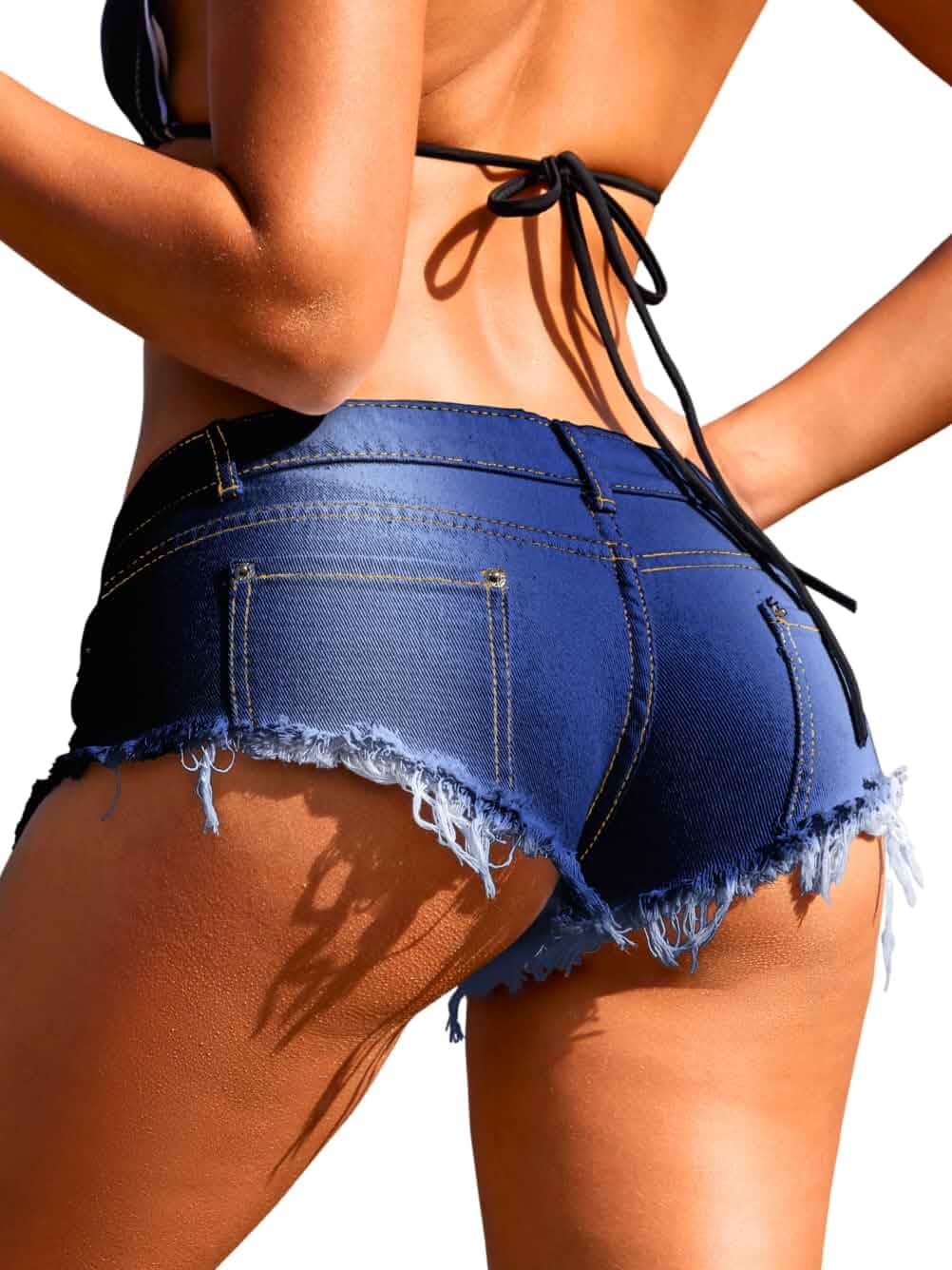 EHSUYAB Women Sexy Cowgirl Booty Jean Shorts, Low Rise Pockets Cheeky Mini Ripped Jeans, Micro Denim Hot Pants Rave Outfits