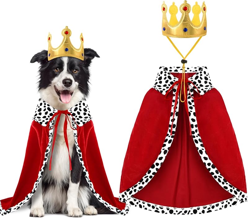 Fantasia de Rei para Cães com Capa Vermelha e Coroa Vellibring, Ajustável, Tamanho M