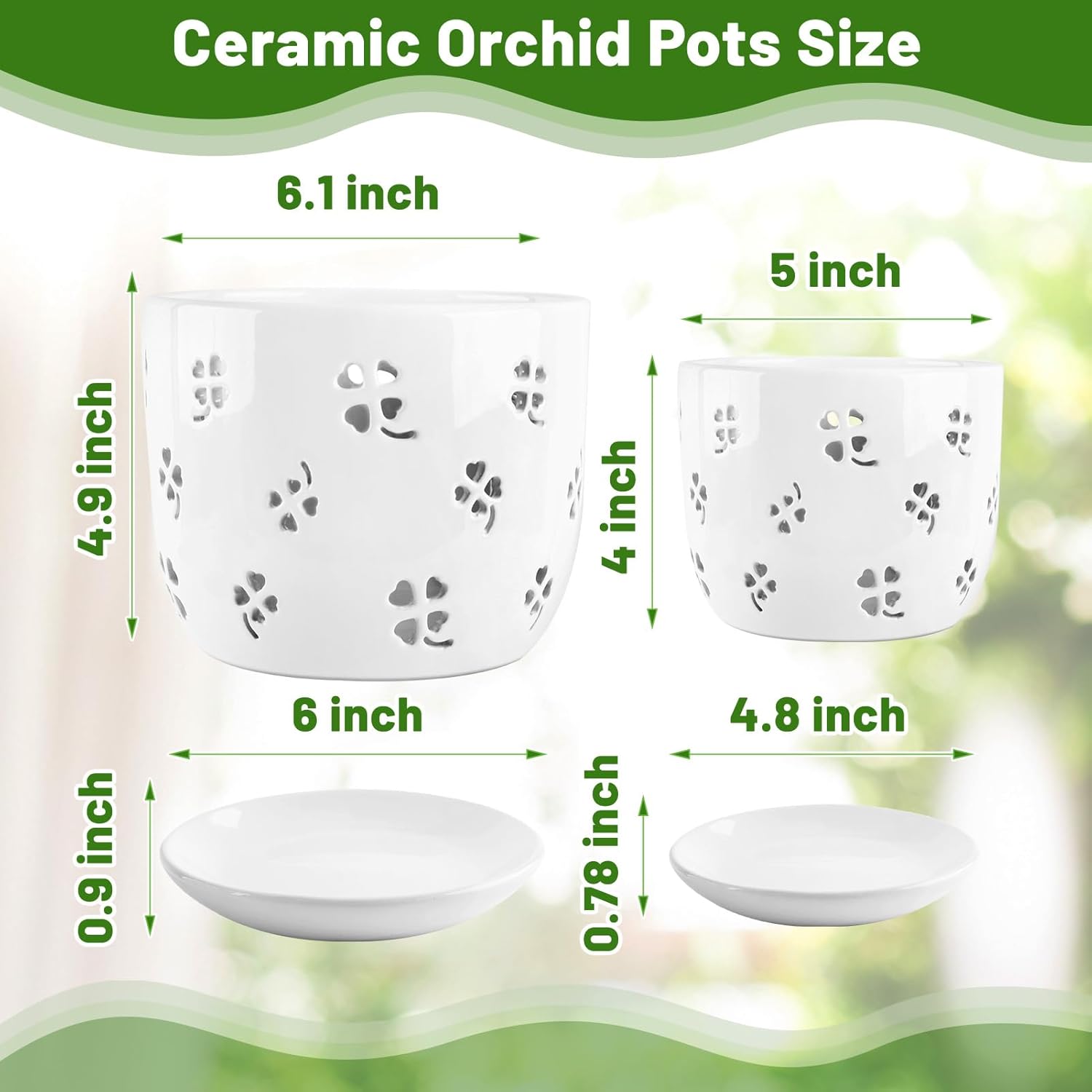 REMIAWY Orchid Pot, 6 Inch and 5 Inch Large Ceramic Orchid Planter with Drainage Holes and Saucer, Decorative Flower Pots for Indoor Outdoor Plant Repotting, Succulent, Good Air Circulation, 2 Packs