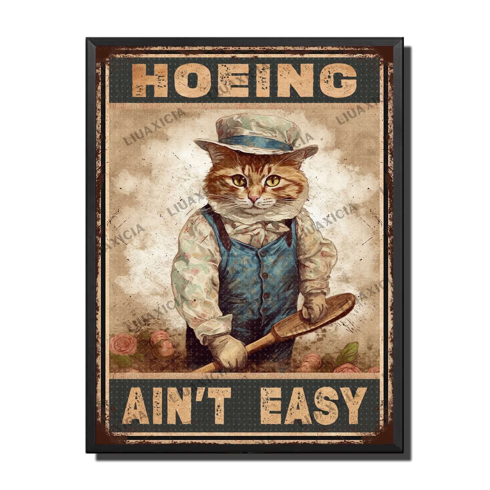 peiyeety Metal Tin Sign Hoeing Ain't Easy Gardening Vintage Decorative Wall Art,Retro Funny Gardening Rustic Plaque for Home Living Room Bedroom Garden Patio,12x16 Inch