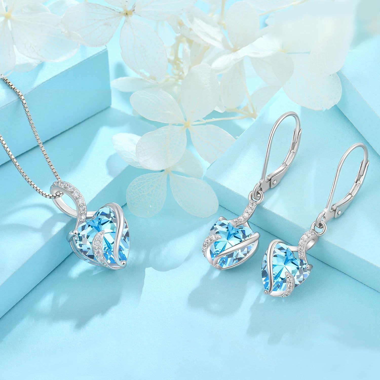 FJ Heart Dangle Drop Earrings 925 Sterling Silver Infinity Leverback Earrings Birthstone Jewelry for Women - Image 5