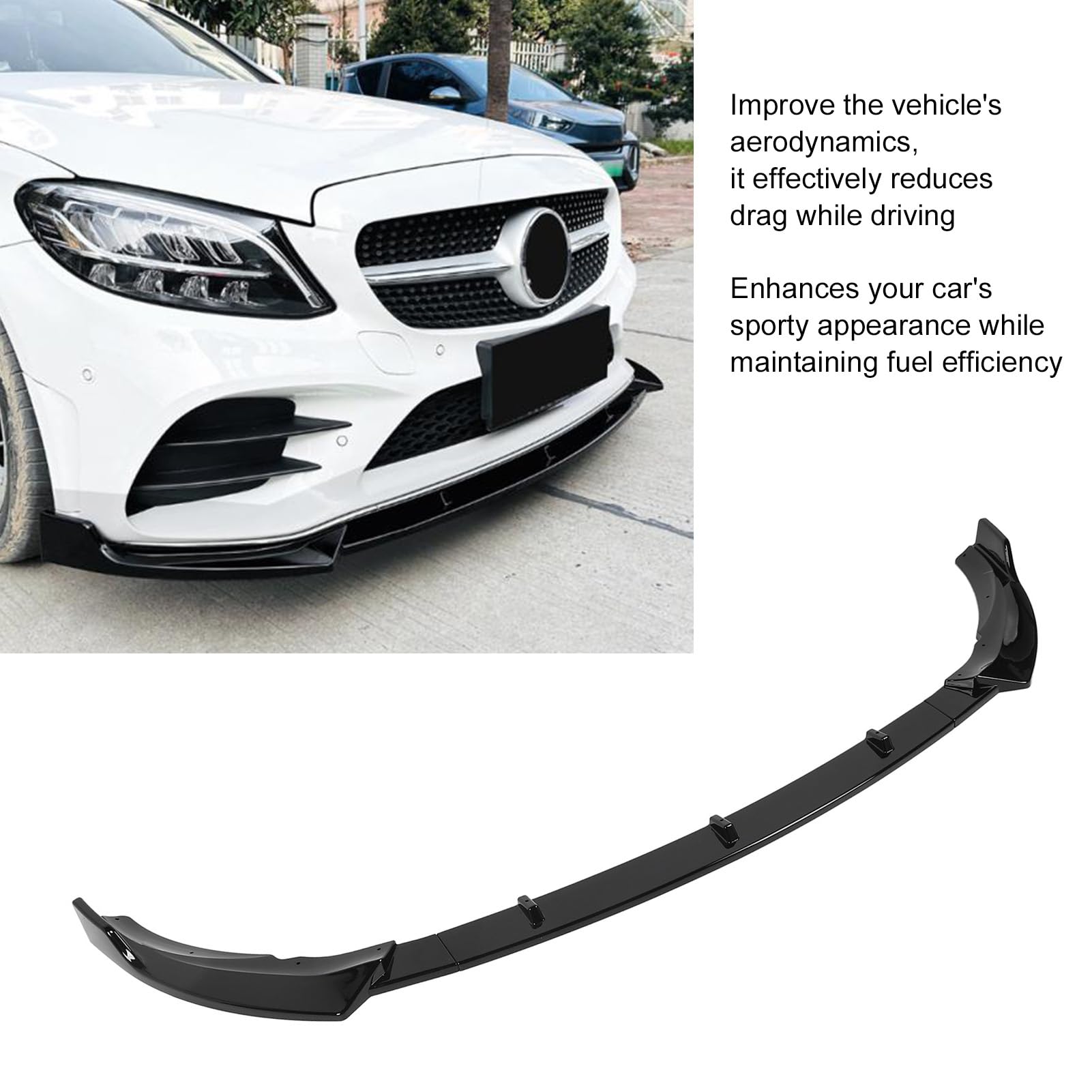 Fabater Frontstoßstangen-Lippenspoiler, Aerodynamischer Stoßstangenschutz, Lippen-Kinn-Spoiler-Body-Kit, Ersatz für 2019–2021 C-Klasse W 205 C 205 S 205 AMG-Line (glänzend schwarz)
