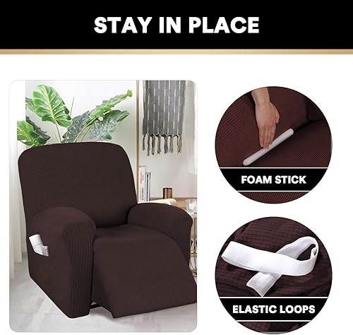 Miniatura 55 de PrinceDeco Funda para silla reclinable, elástica, 1 pieza, protector de muebles con parte inferior elástica para silla con bolsillo lateral, funda
