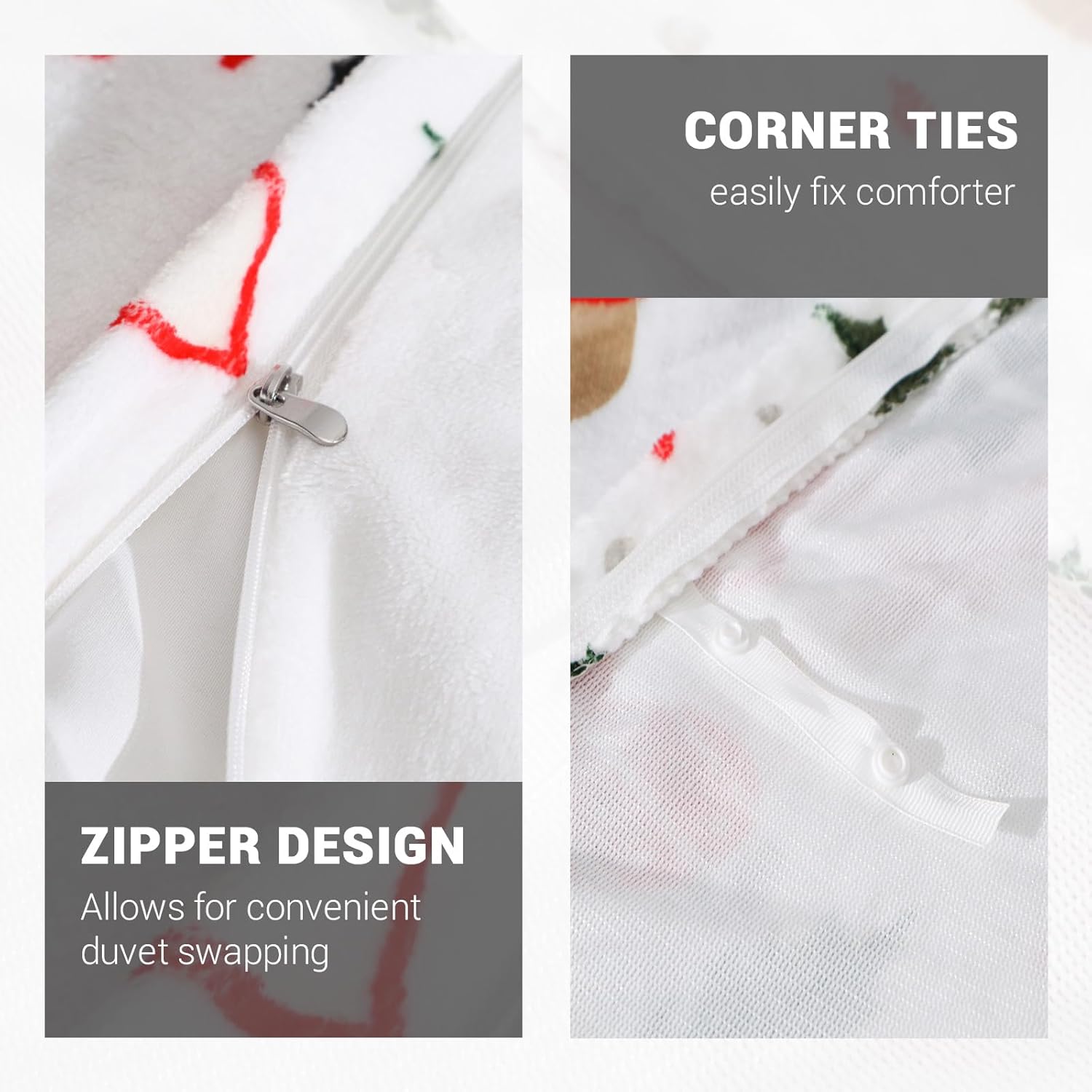 Gogreen Luxury Christmas Flannel Twin Duvet Cover Set, Soft & Breathable 2 Pieces Twin Bedding Sets, Pattern Twin Comfy, with Zipper Closure - Christmas Cute Deer