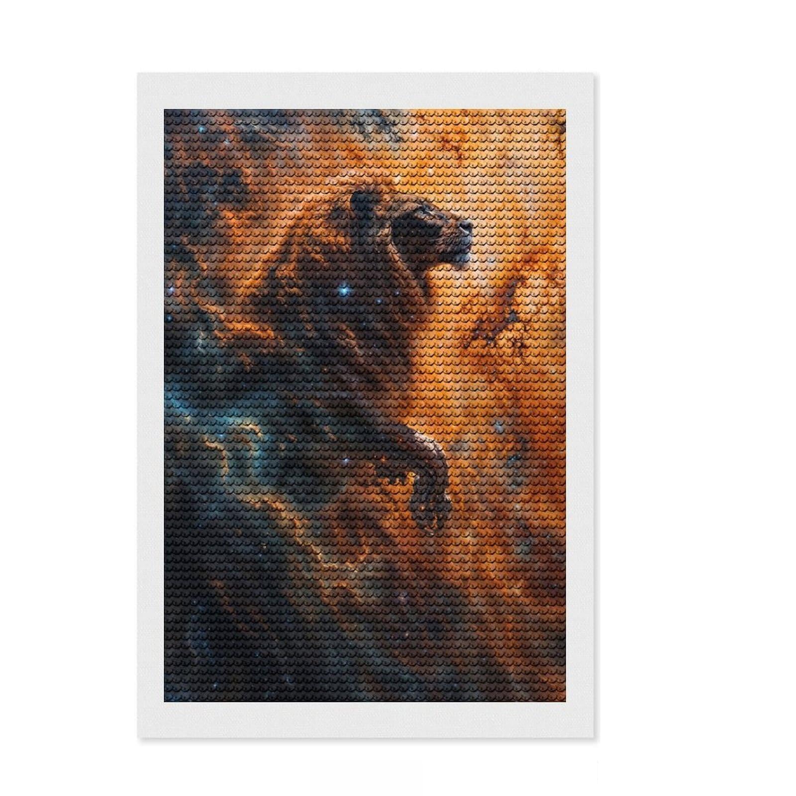 Junmoney Cosmic Nebula Lion Diamond Painting Set 8"x12", for Family Craft Time, Sparkling Round Gems, Christmas Gift, Bedroom Decor