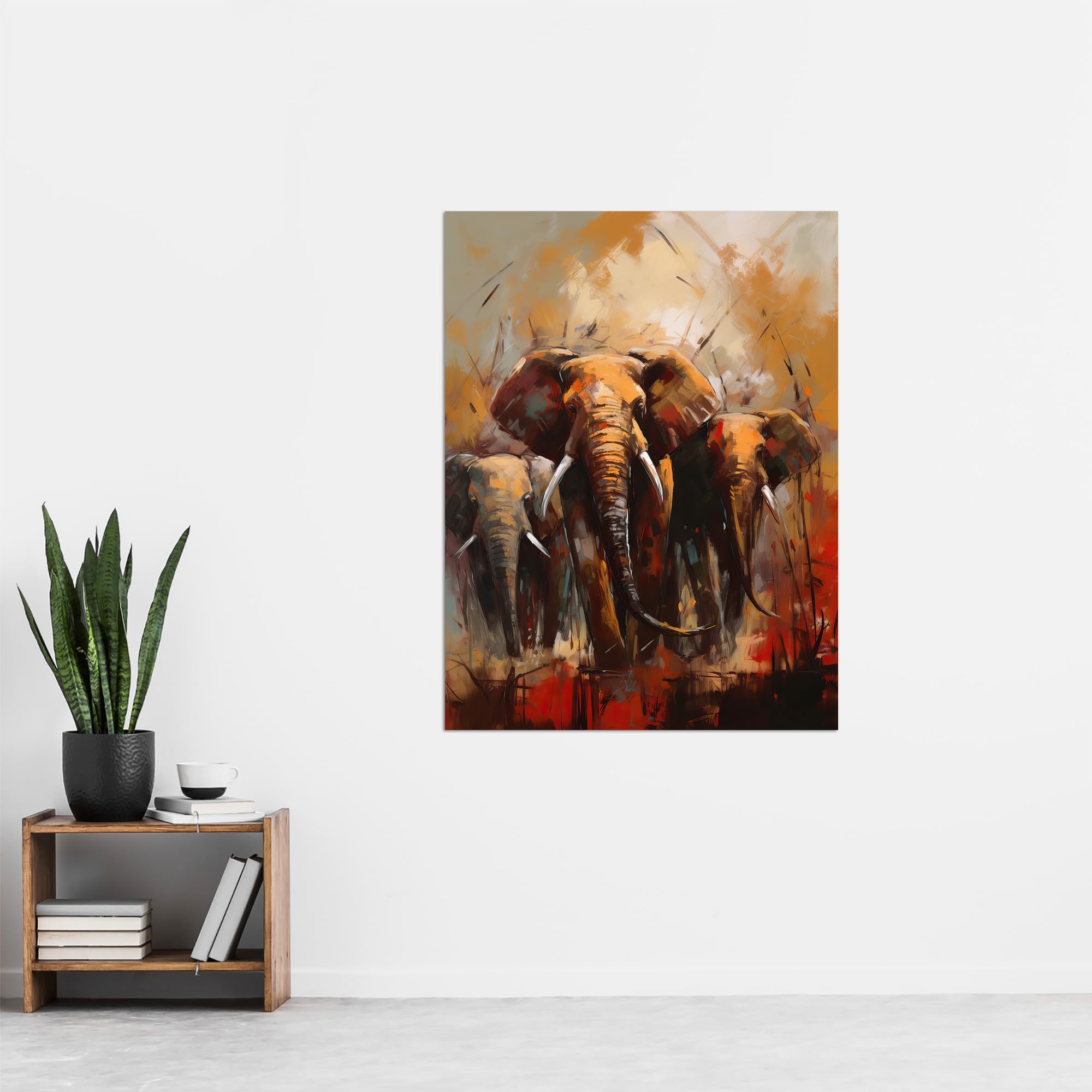 Artery8 The Elephant Charge By Duncan Flint African Elephants Oil Painting Extra Large XL Wall Art Poster Print - Image 4