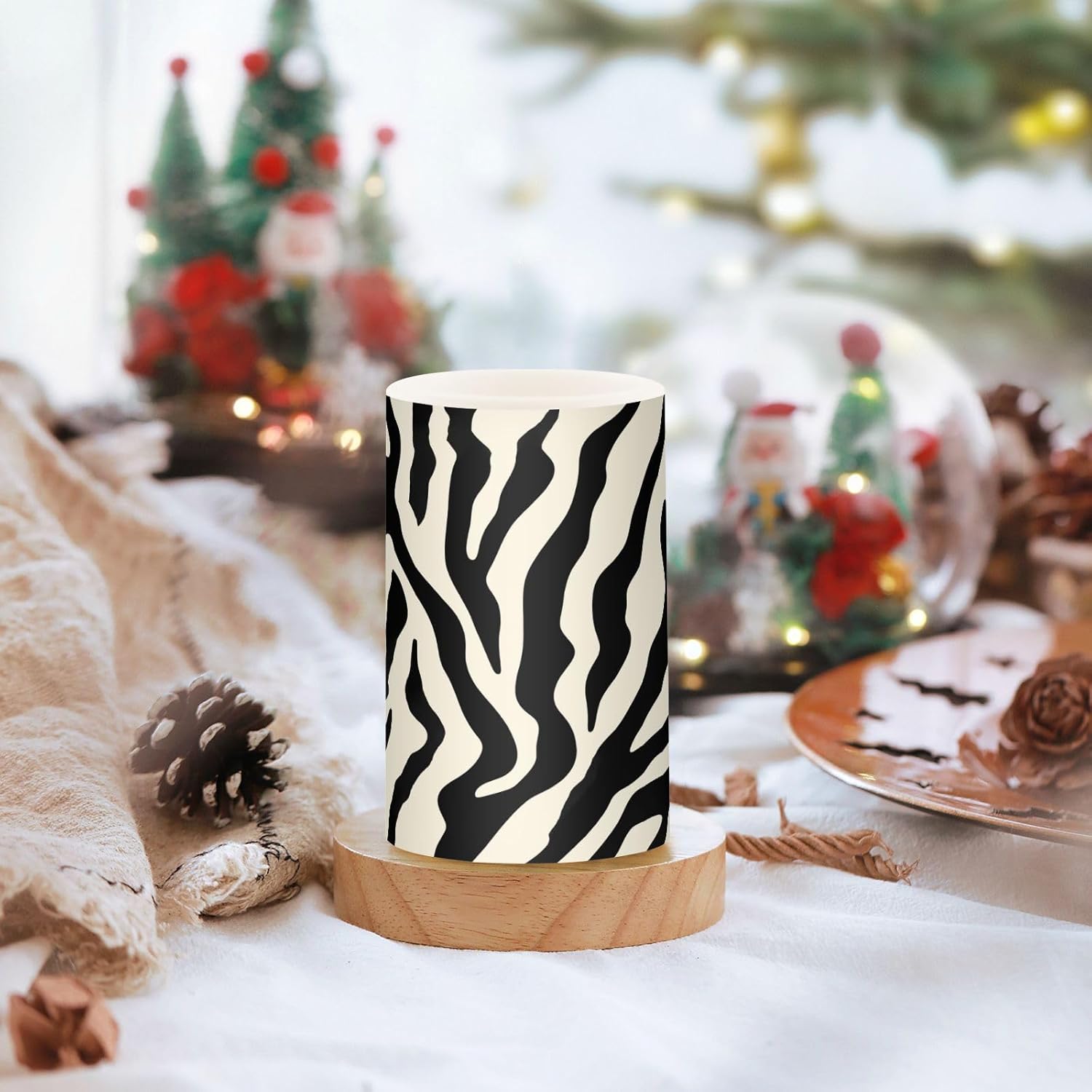 ALAZA Animal Zebra Print Flickering Flameless Candles Battery Operated with Remote Timer,Tea Light Candles LED Pillar Votive Candles Set of 2 for Outdoor Indoor Decorations