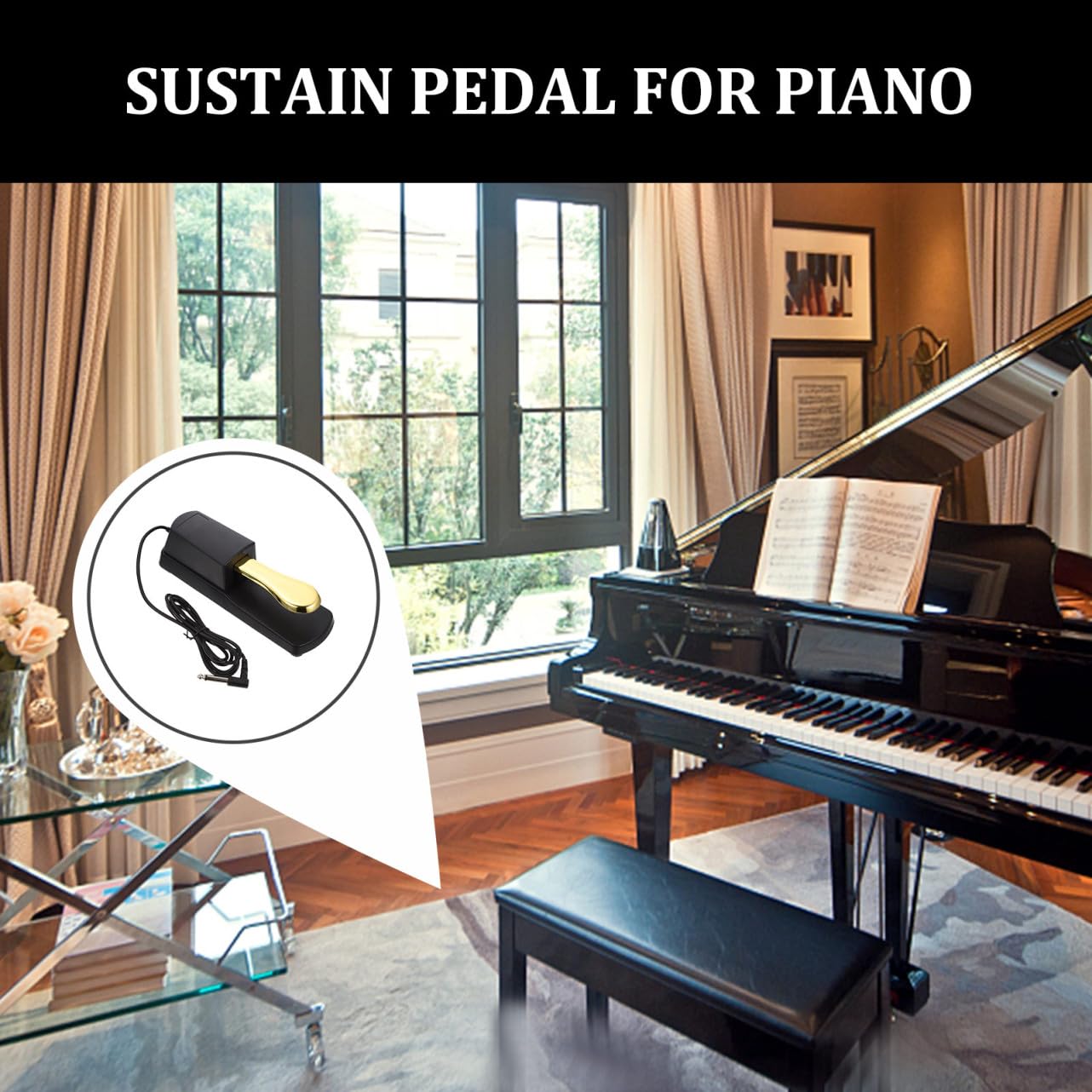 Pedale Sustain per Tastiera Elettronica Midi Pianoforte Digitale Abs Acciaio Oro Professionisti Musicisti Non Slip