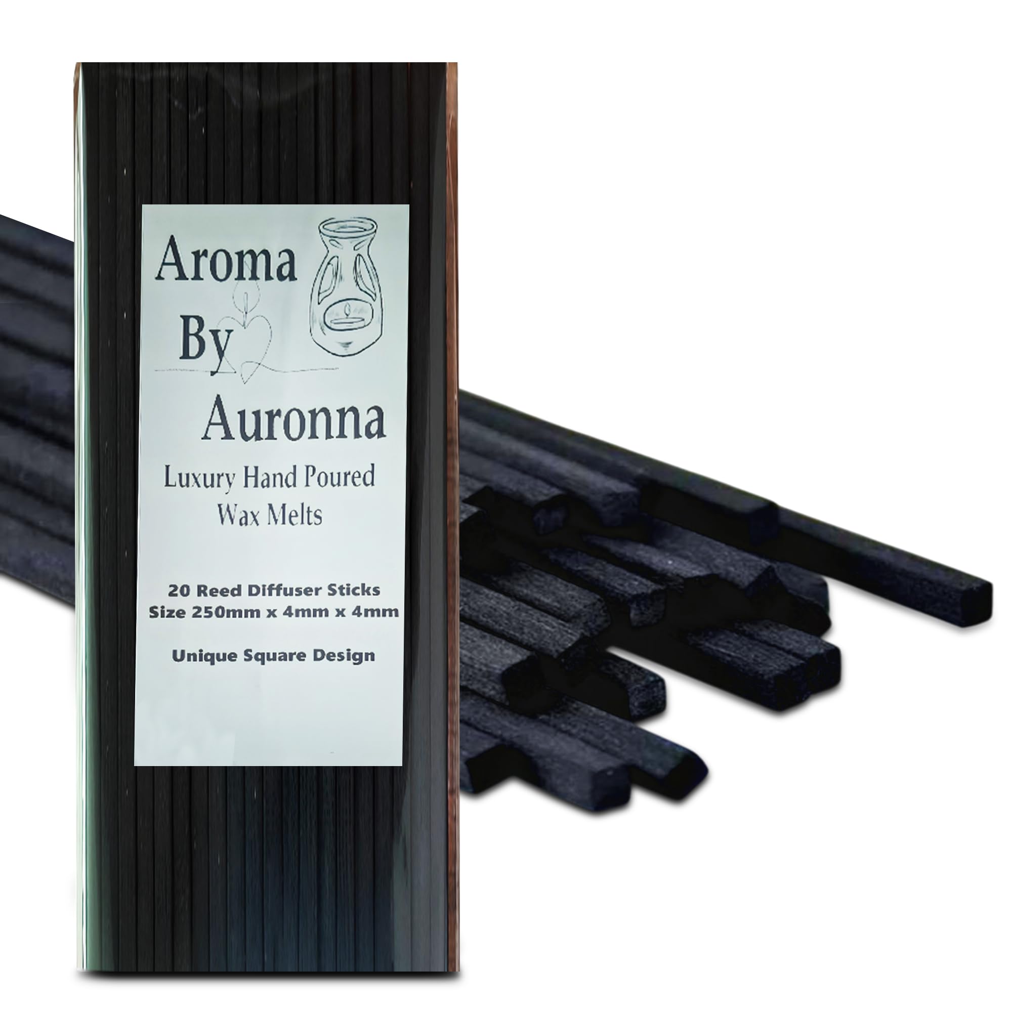 20 Black Fibre Reed Diffuser Sticks With Stylish Square Design - 25cm x 4mm - Thick Diffuser Reeds