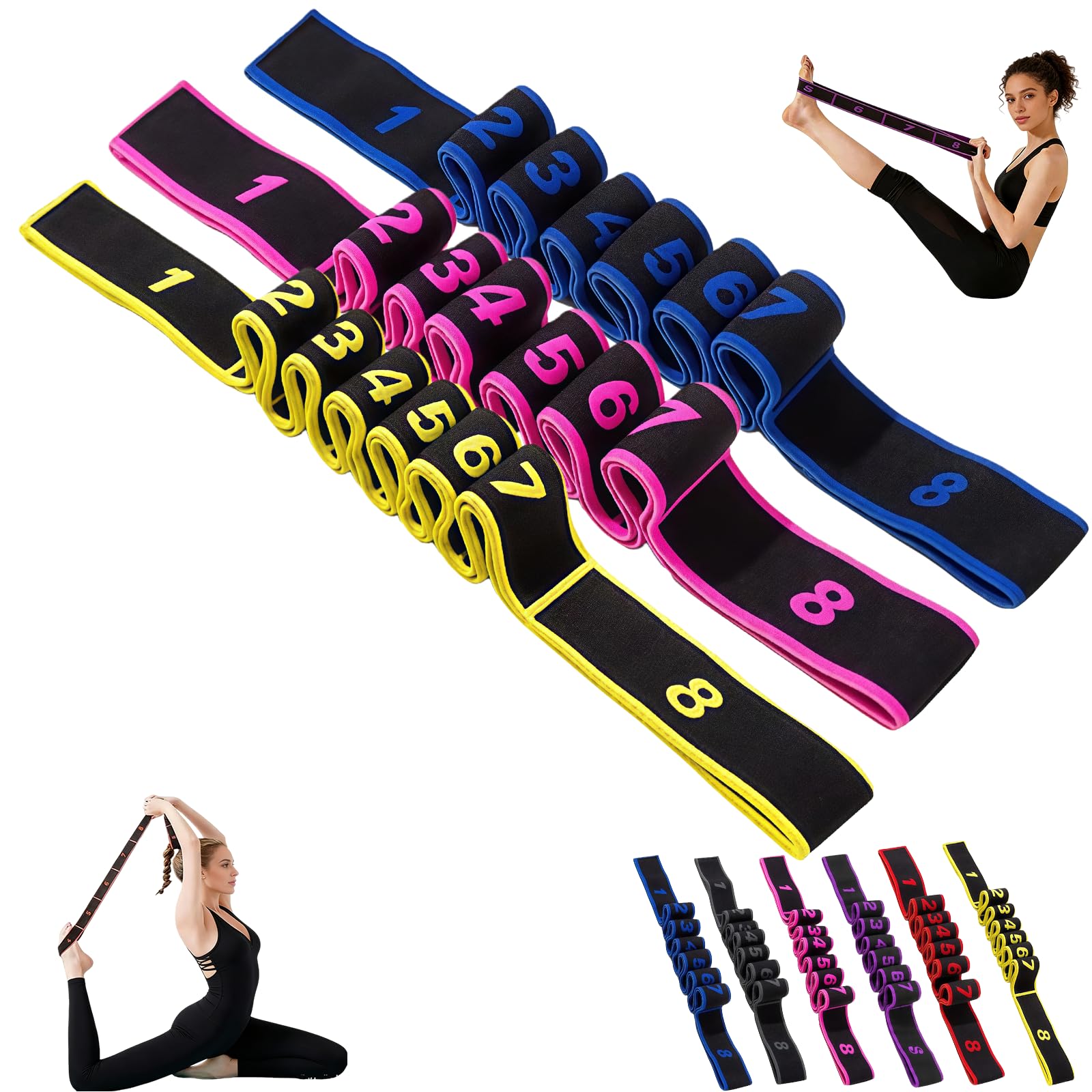 Bandas de resistencia de fitness para estiramiento y entrenamiento de fuerza, bandas elásticas de ejercicio de 8 niveles, equipo de entrenamiento de cuerpo completo para gimnasio en casa
