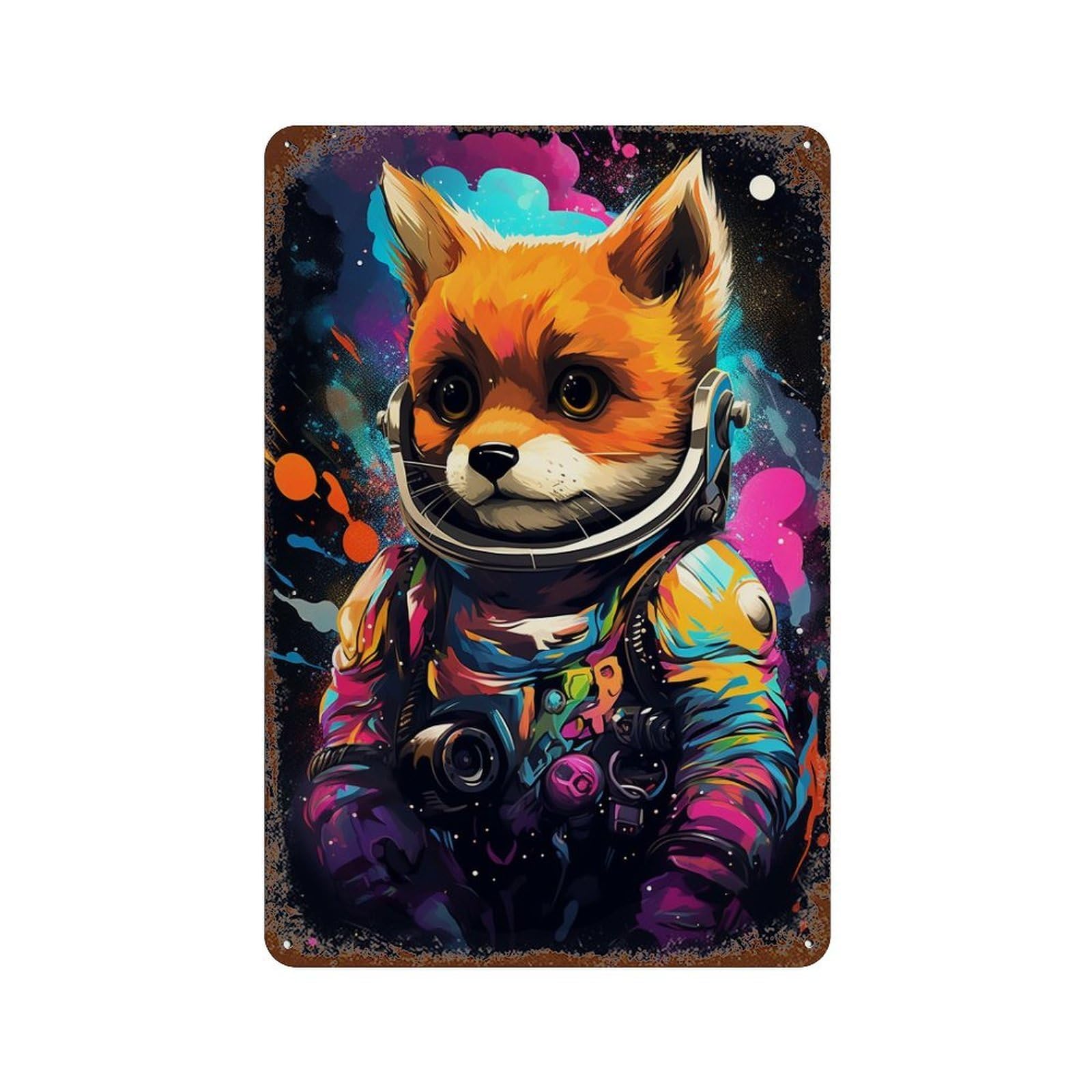 Cosmic Fox Explorer-1 Decorative Tin Sign 11.8"x7.9", Retro Wall Decor for Garage, Pub Or Kitchen
