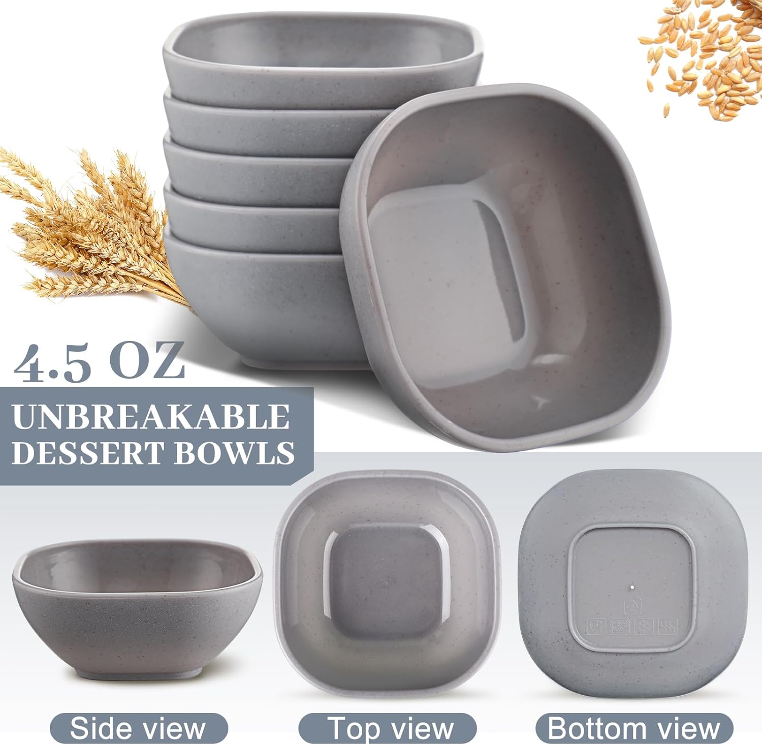 Gejoy 50 Pcs Wheat Straw Dipping Saucers Bowls 4.5 oz Unbreakable Small Soy Sauce Dishes Mini Prep Cups Dessert Snack Bowls Microwave Dishwasher Safe for Side Dish, Snacks, BBQ, Ketchup(Light Grey)