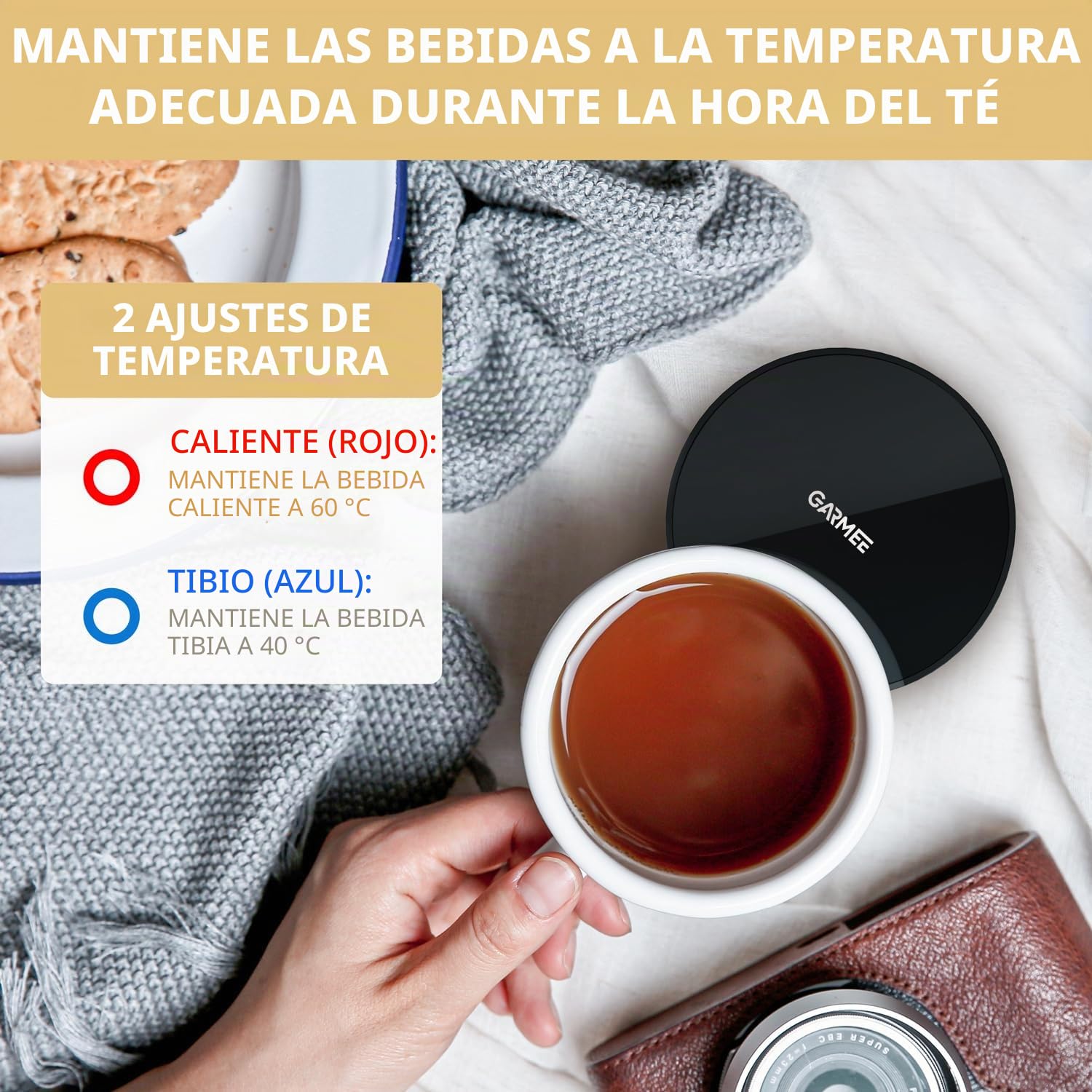 Calentador de Taza de café eléctrico, Calentadores de café Inteligentes para Escritorio de Oficina, Calentador de Taza con 2 ajustes de Temperatura, Calentador de té, té, Leche