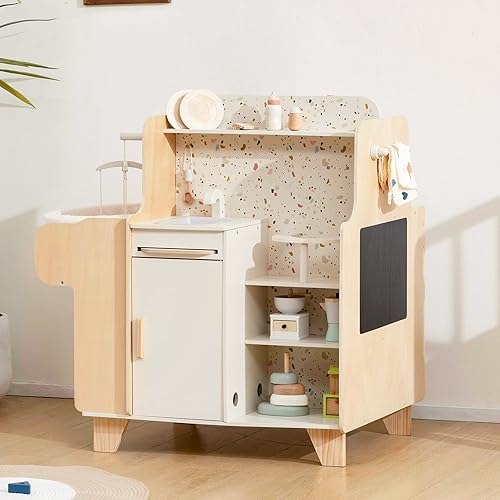 Miniatura 3 de Juego de cocina para niños, juego de cocina de madera con nuevas características modernas, juguete de cocina pequeño regalo para niñas y niños