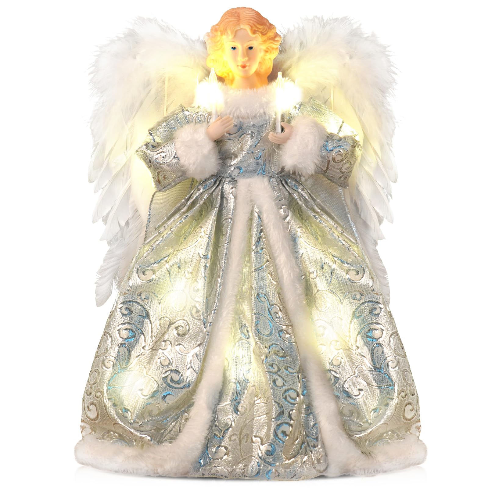 Decoración de ángel para árbol de Navidad, adorable decoración de árboles de Navidad con luz LED con alas, decoraciones navideñas, invierno