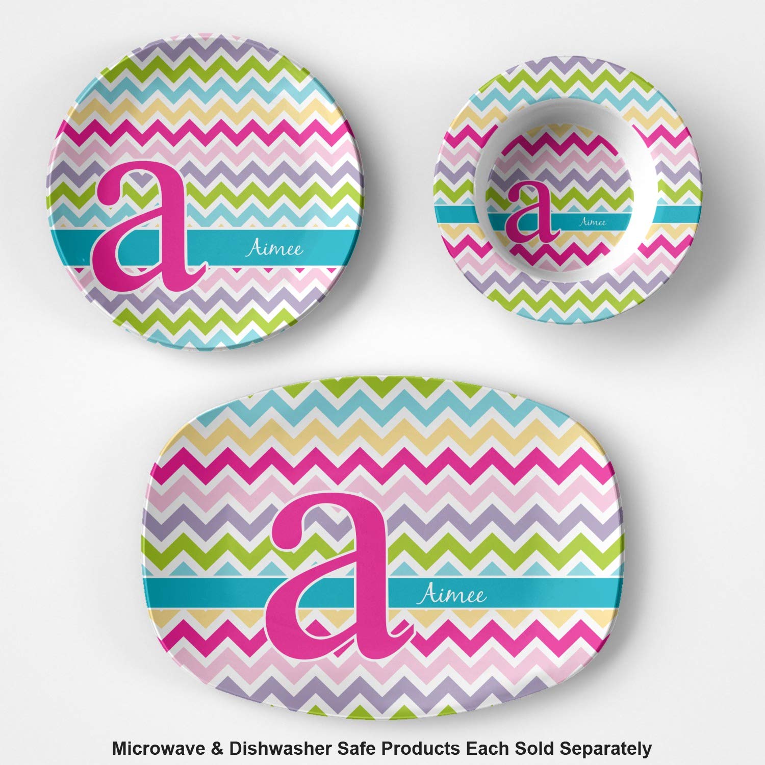 Personalized Colorful Chevron Plastic Bowl - Microwave Safe - Composite Polymer