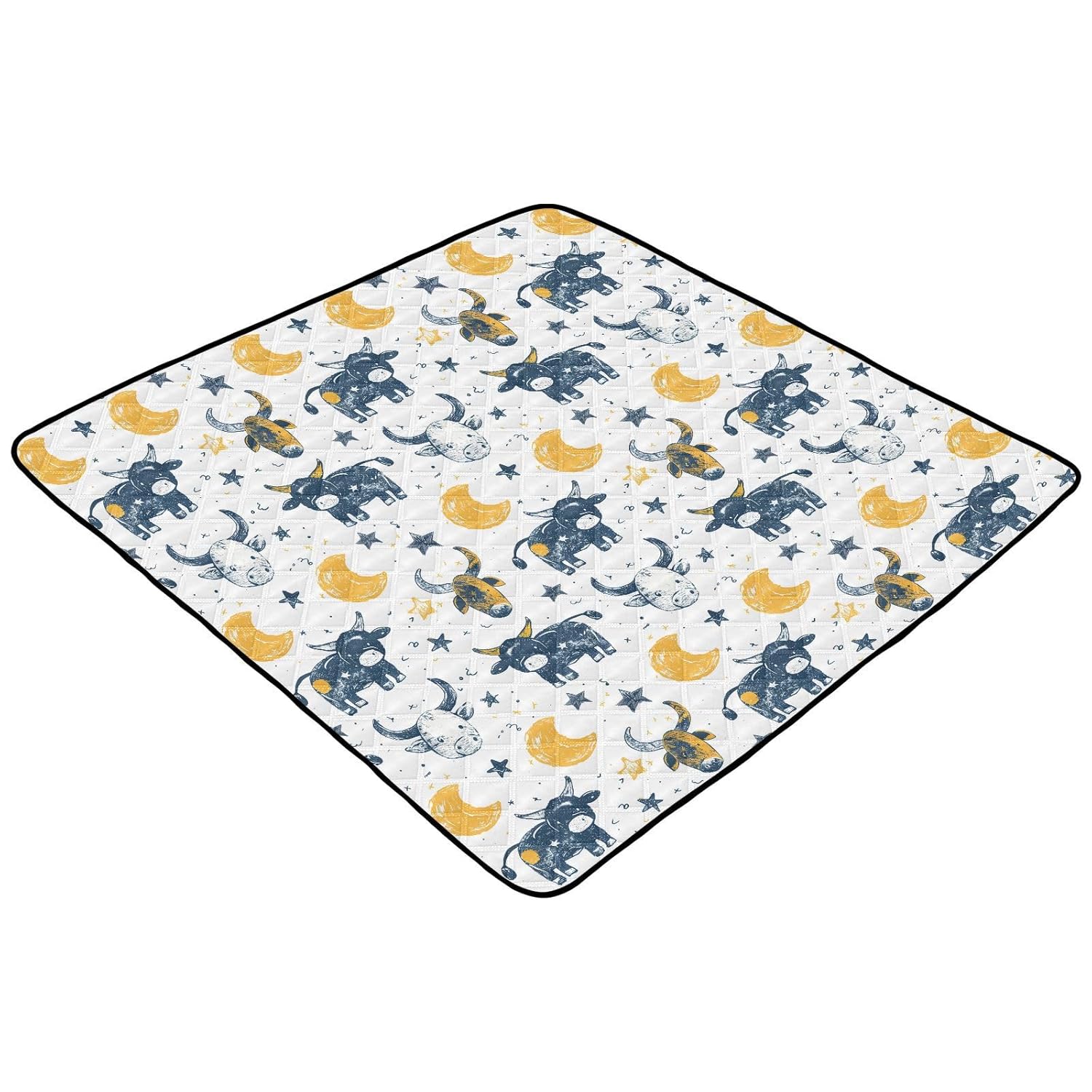 Baby Play Mat Cows Stars Moon 50 x 50 Playpen Mats for Floor Play Gym Crawling Mat Non-Slip Cushioned Baby Playmat for Infants, Babies, Toddlers