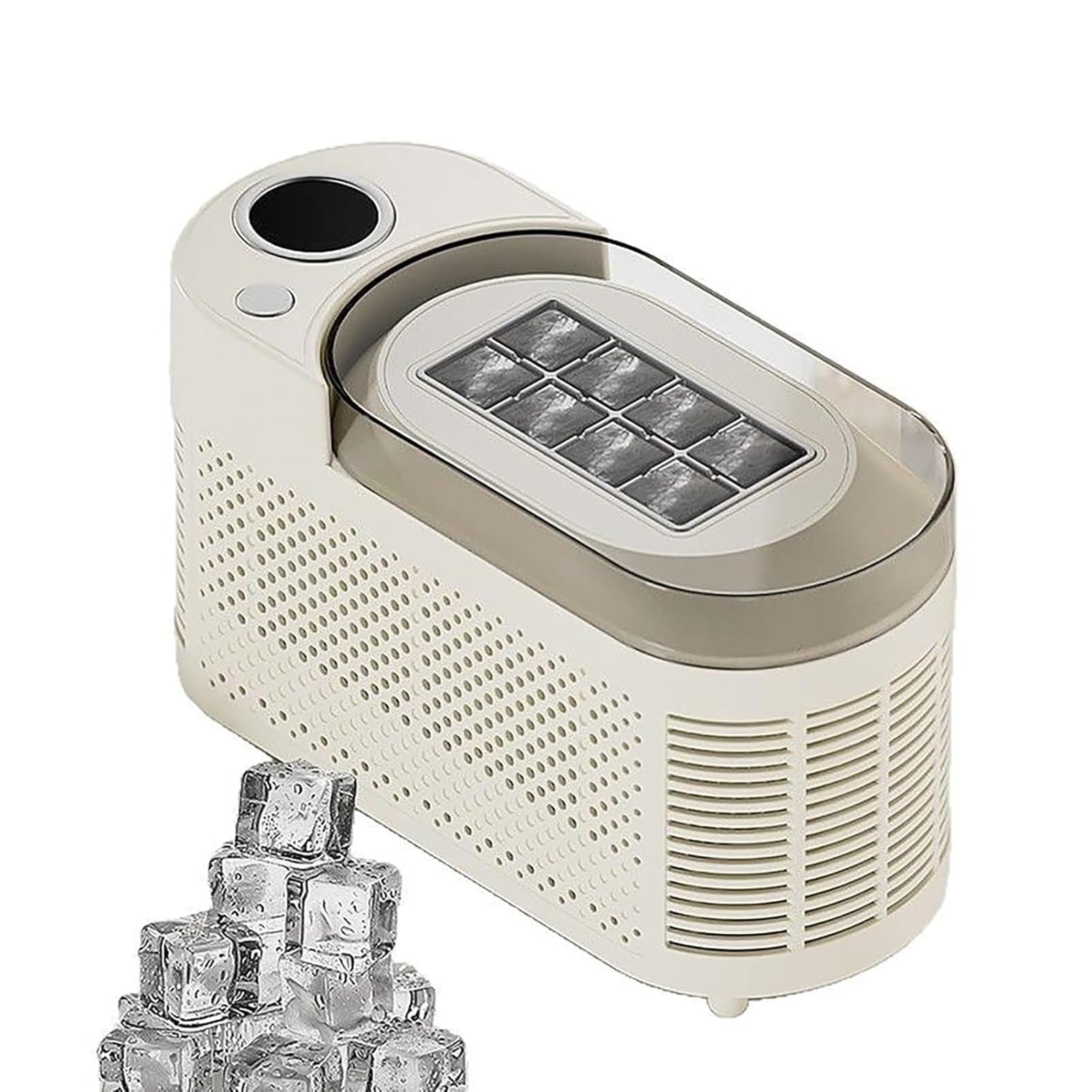 Macchina Automatica per cubetti di Ghiaccio, fabbricatore di Ghiaccio - 15 Minuti di Ghiaccio Solido, Pronto per l'uso Esterno con Alimentazione per Veicoli a 220 V di Nuova energia (Beige)