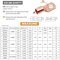 Vista 5 de TKDMR 195 terminales de alambre de cobre AWG2 4 6 8 10 12 con juego termorretráctil, 85 terminales de cable de batería, terminales de anillo con 110