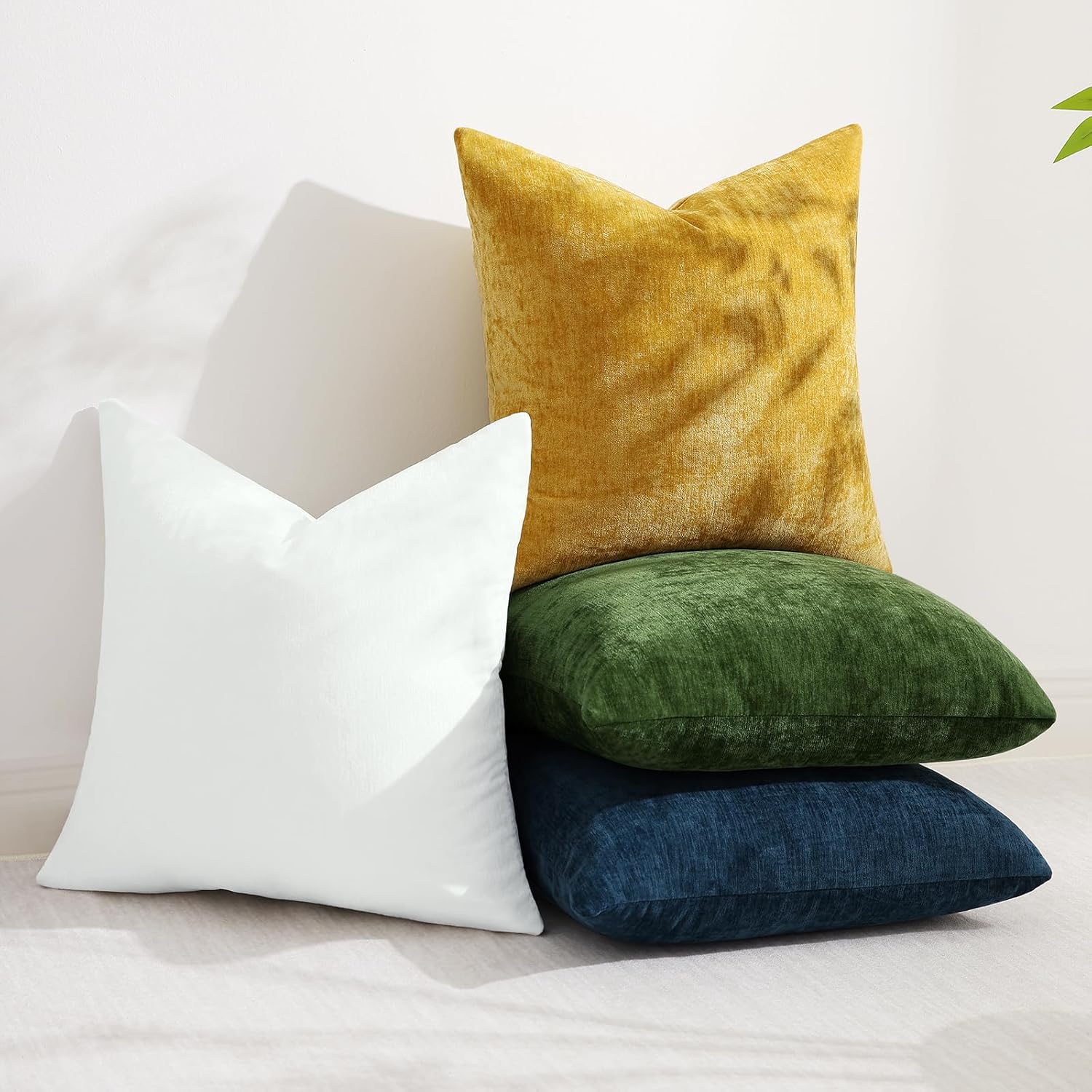 decorUhome Chenille Navy Blue Spring Throw Pillow Covers 18x18 Inch Set of 2, Decorative Soft Couch Pillow Covers Solid Dyed Accent Farmhouse Neutral Square Pillow Cases for Sofa - Image 8