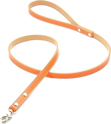Amazon 犬リード 犬 リード 小型犬 中型犬 革 レザー おしゃれ No1 オレンジ 犬の首輪屋てるべる リード 通販
